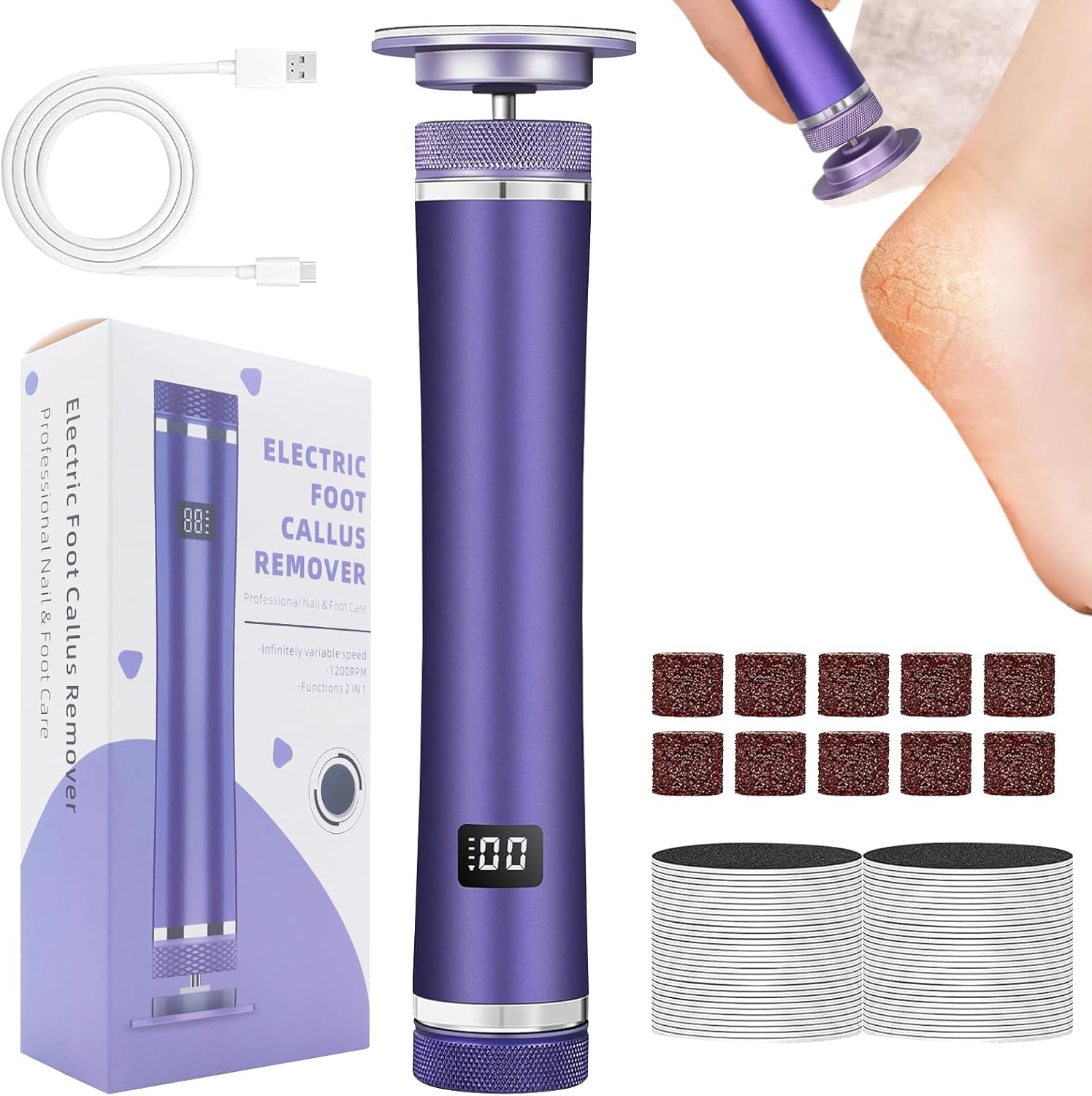Electric Foot Callus Remover 12 Speed Rechargeable Pedicure