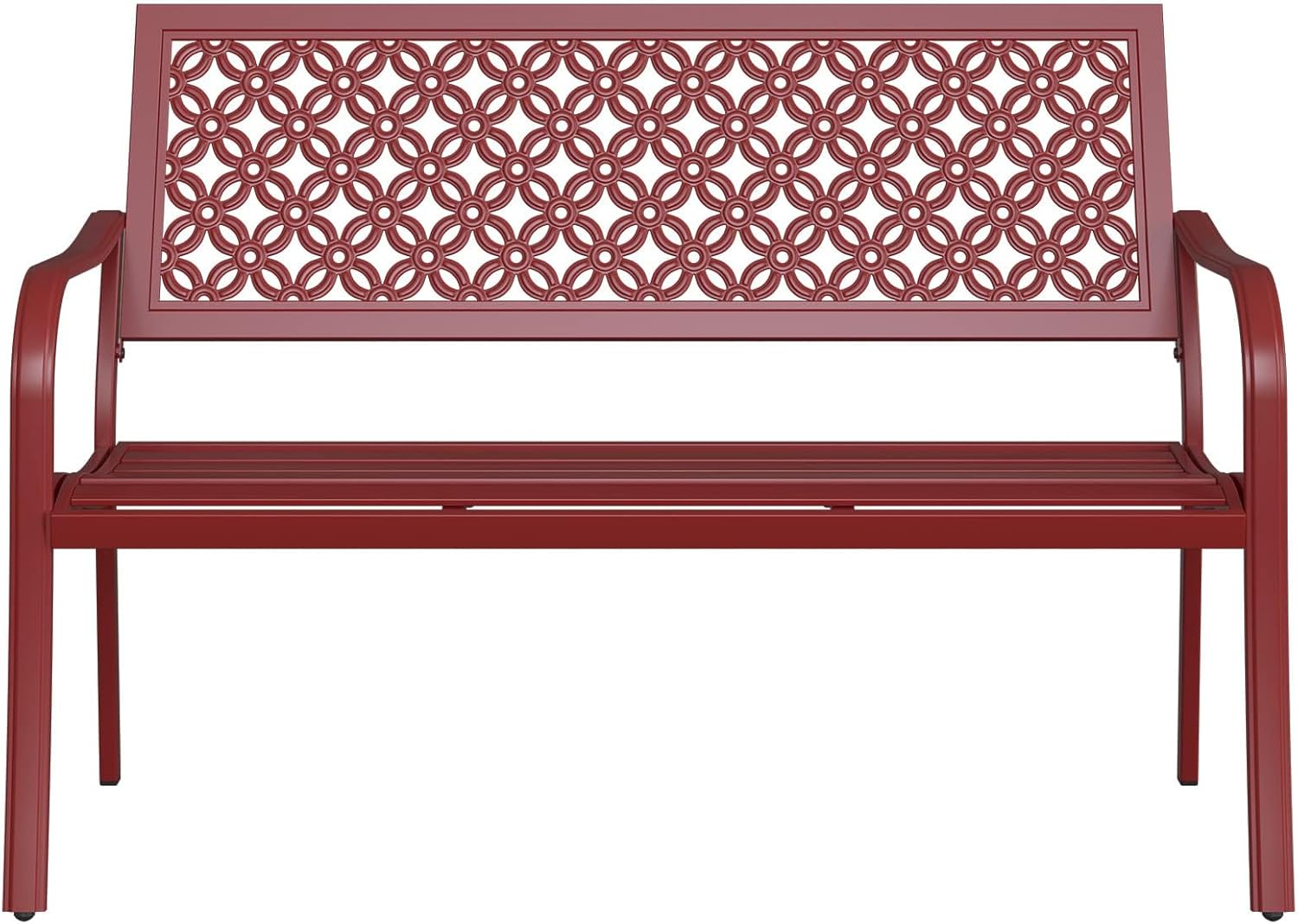 Red Metal Garden Bench 2–3 Seater Outdoor Patio Seat Rust Resistant