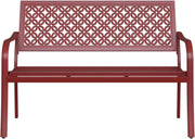 Red Metal Garden Bench 2–3 Seater Outdoor Patio Seat Rust Resistant