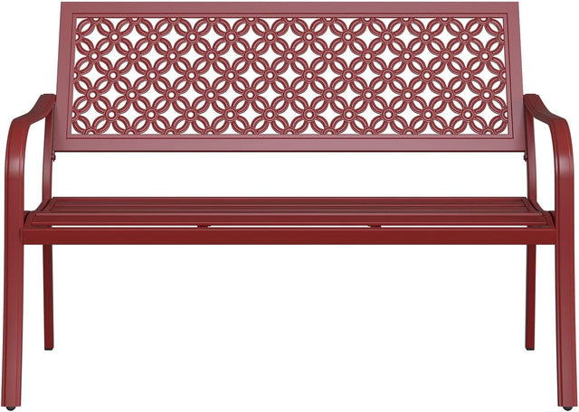 Red Metal Garden Bench 2–3 Seater Outdoor Patio Seat Rust Resistant