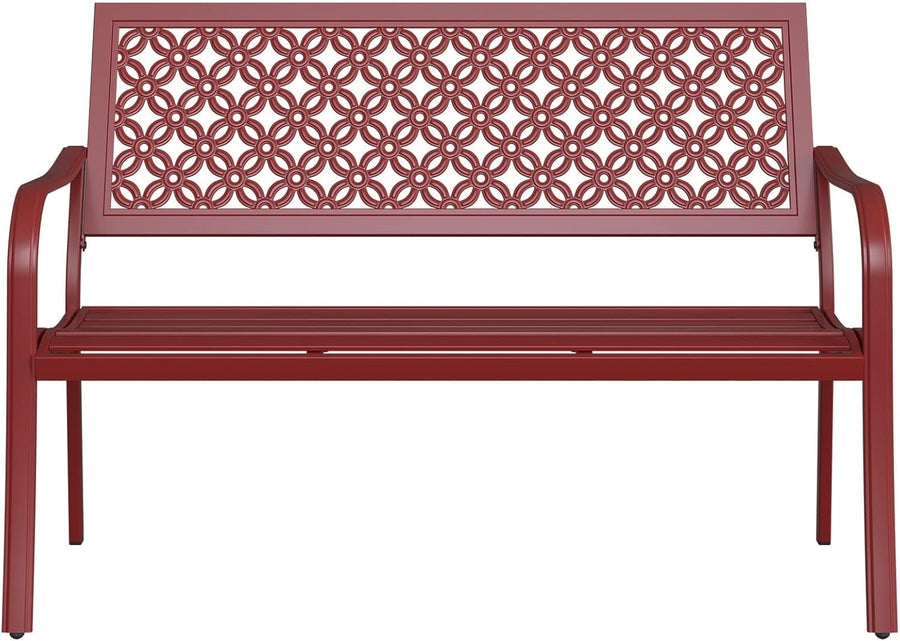 Red Metal Garden Bench 2–3 Seater Outdoor Patio Seat Rust Resistant