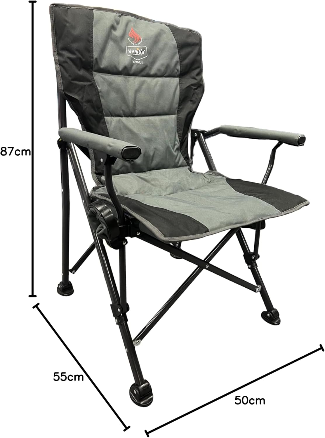 Heated Camping Chair Heavy Duty Foldable Grey