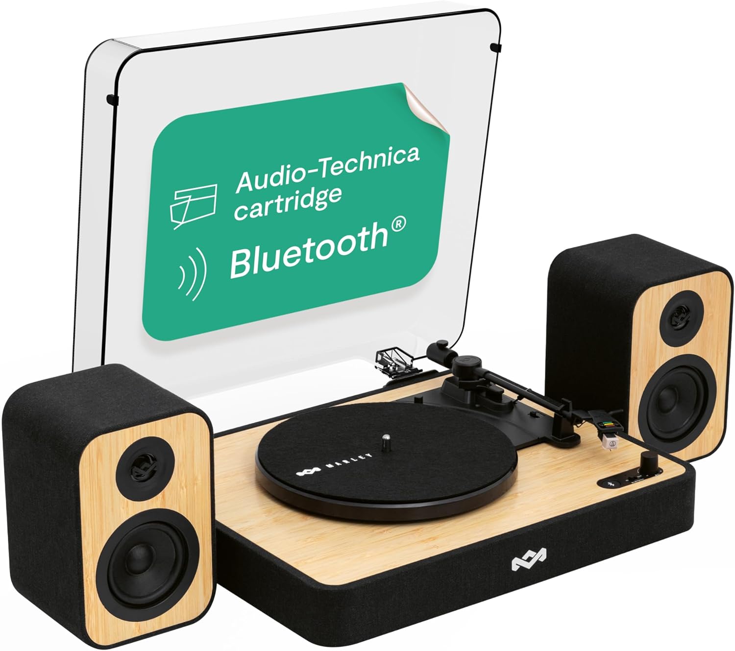 Wireless Bluetooth Turntable with Speakers & Eco Bamboo Vinyl Player