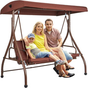 3 Seater Patio Swing Bed Brown Canopy Cushions Steel
