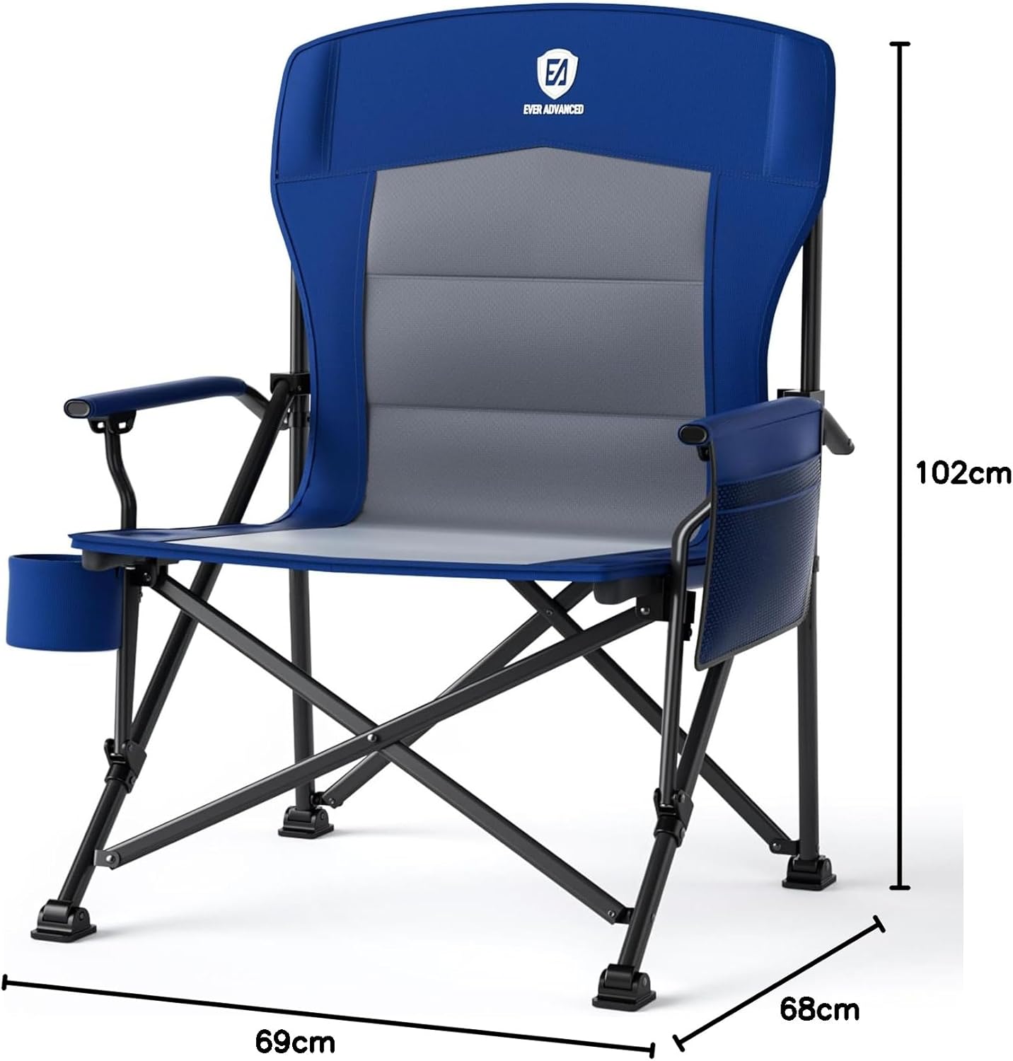 Oversized Folding Camping Chair 230kg Heavy Duty Blue