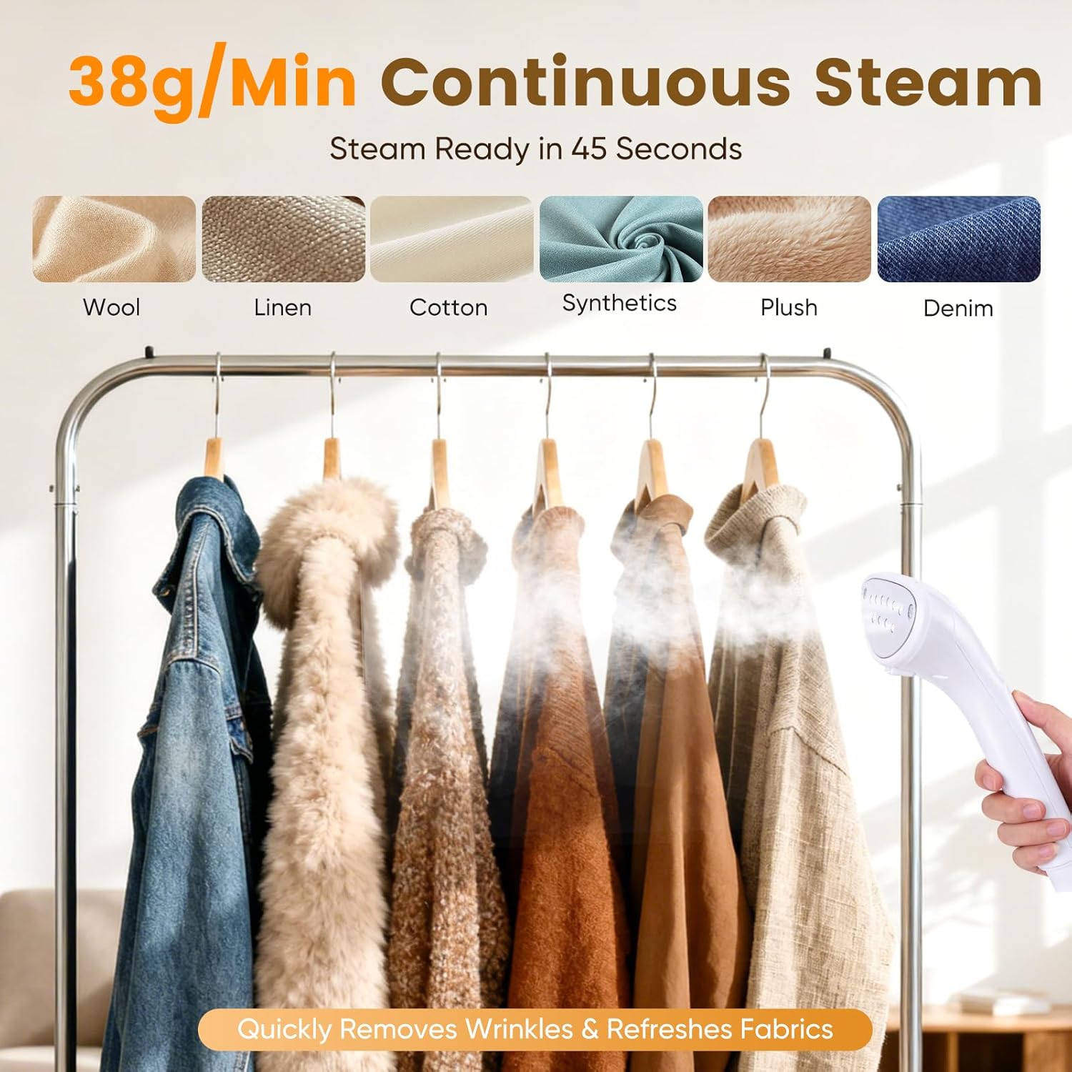 Upright Garment Steamer 2000W 2.5L 9 Levels 38g Steam Iron
