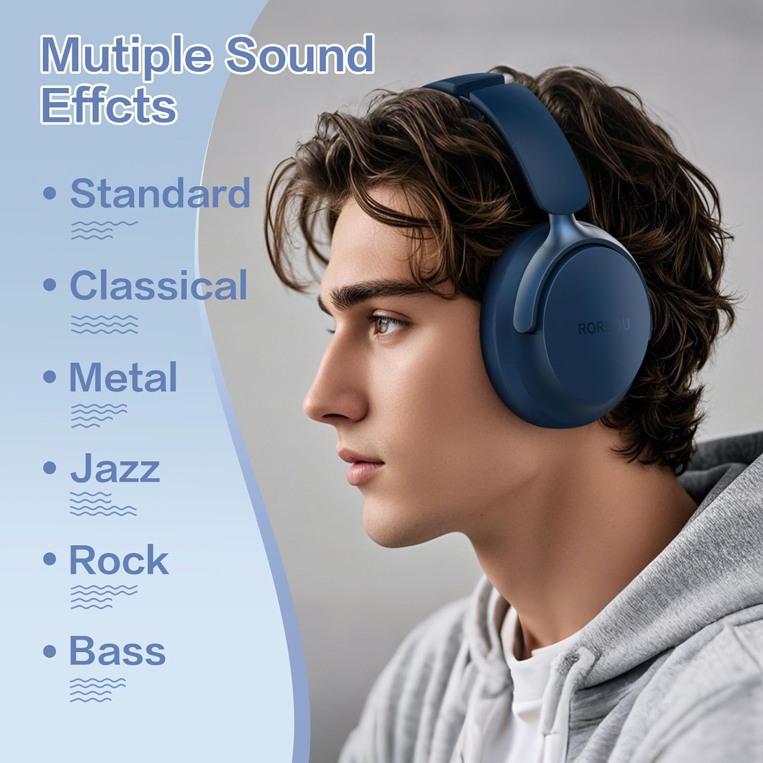 Bluetooth Over Ear Headphones Deep Bass 50H Playtime 6 EQ Modes