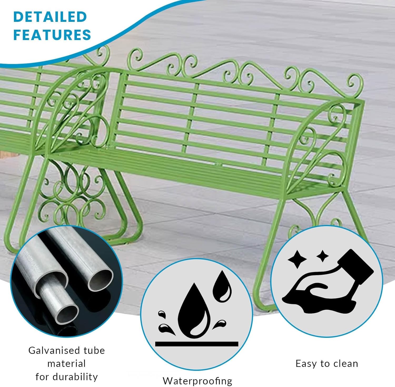 Outdoor Metal Garden Bench Patio Seat with Back & Armrests