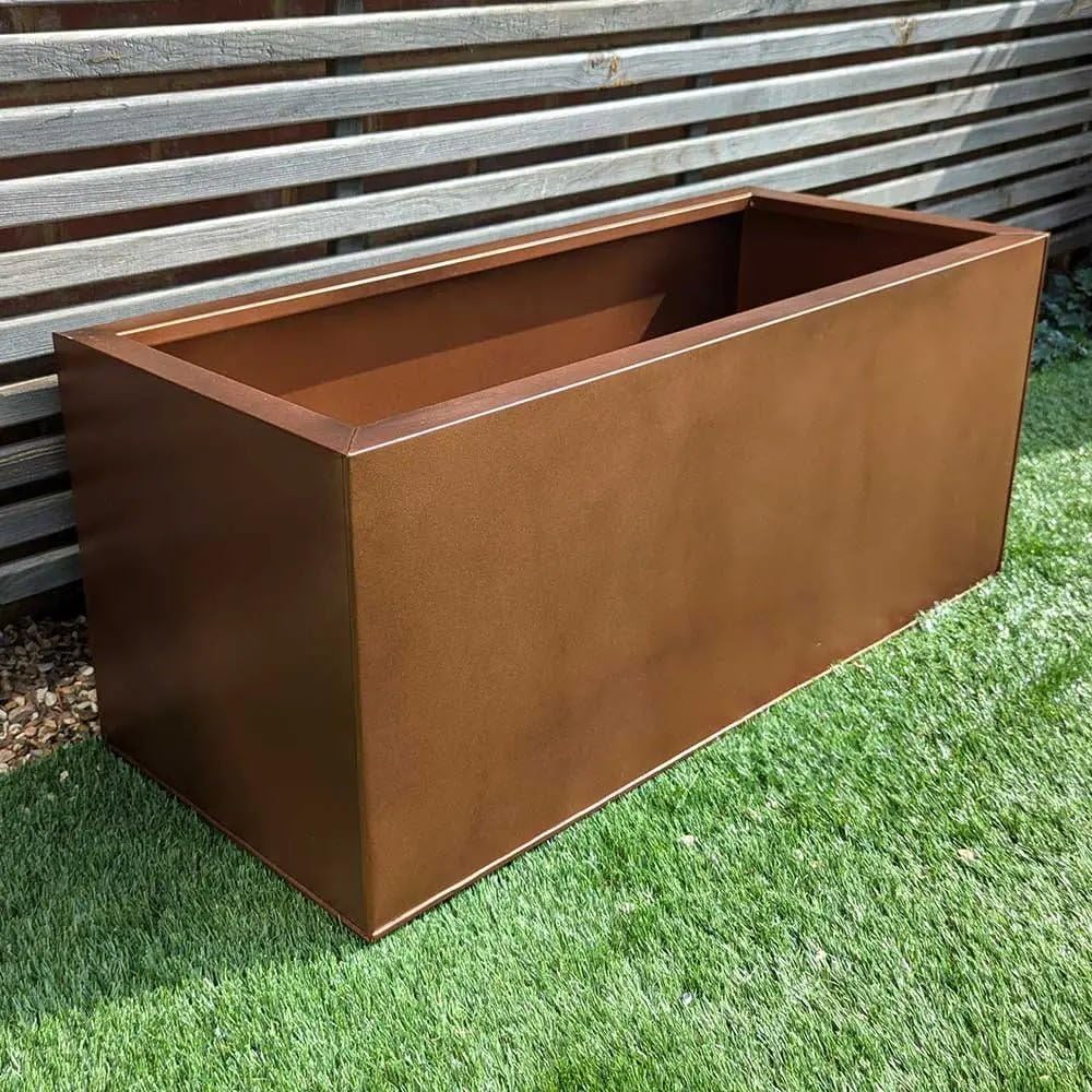 Large Copper Metal Trough Planter Rustproof Garden Box 100x40x40cm