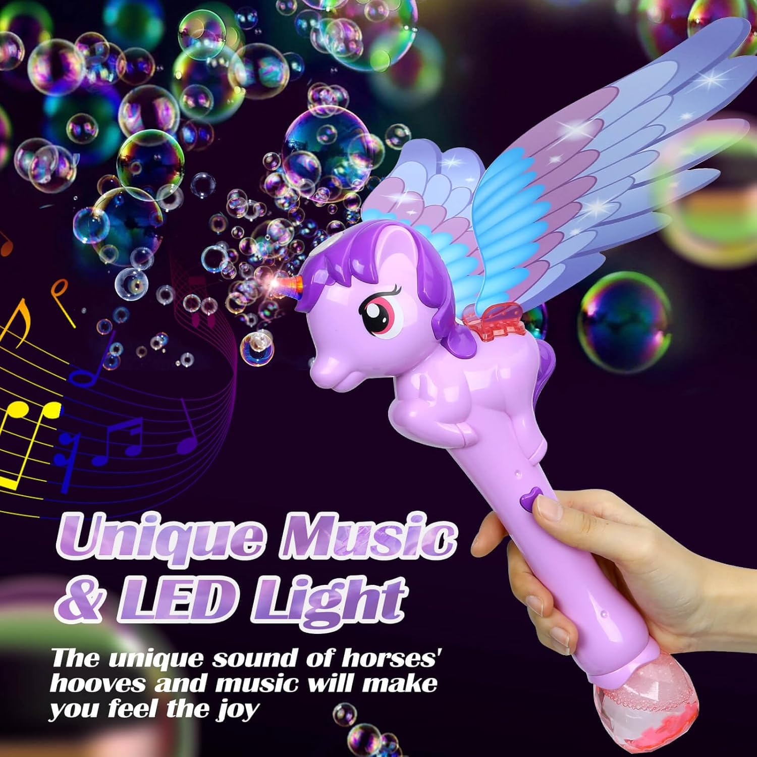 Unicorn Bubble Wand LED Wings Girls Party Outdoor Toy