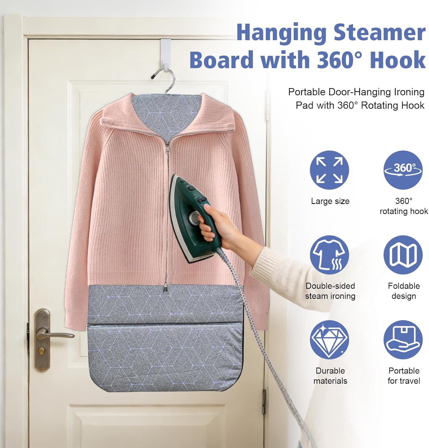 Foldable Garment Steamer Board Hanging Ironing Pad 360° Hook