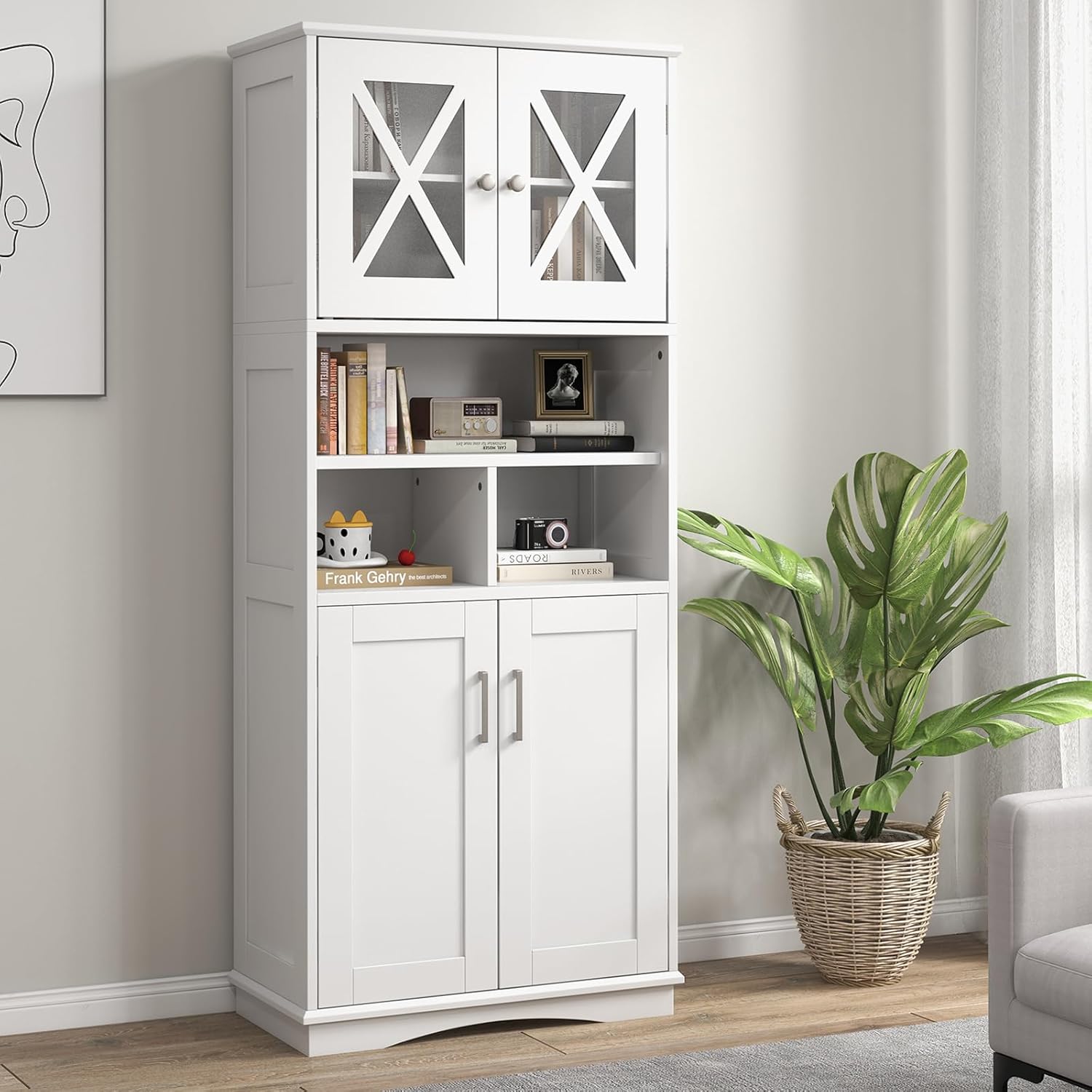 Tall Storage Cabinet White Adjustable Shelf Door Unit
