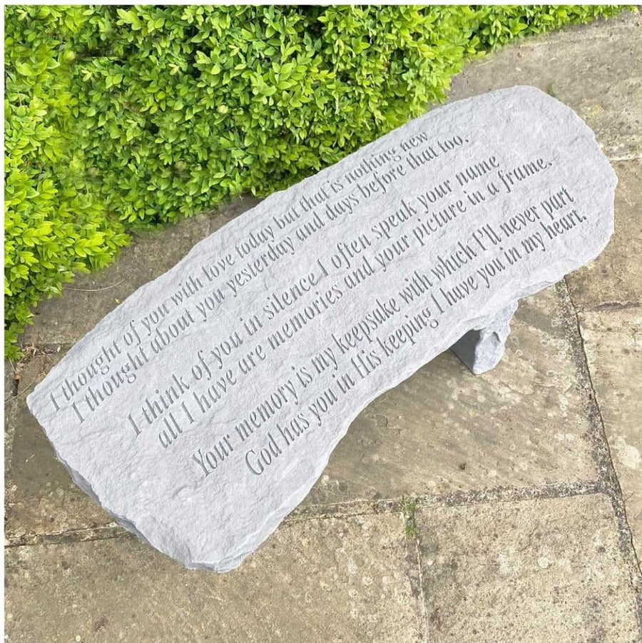 Memorial Garden Bench Cast Stone Engraved Outdoor Seat