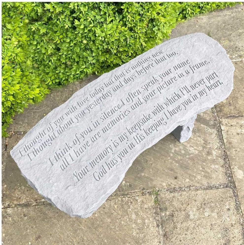 Memorial Garden Bench Cast Stone Engraved Outdoor Seat