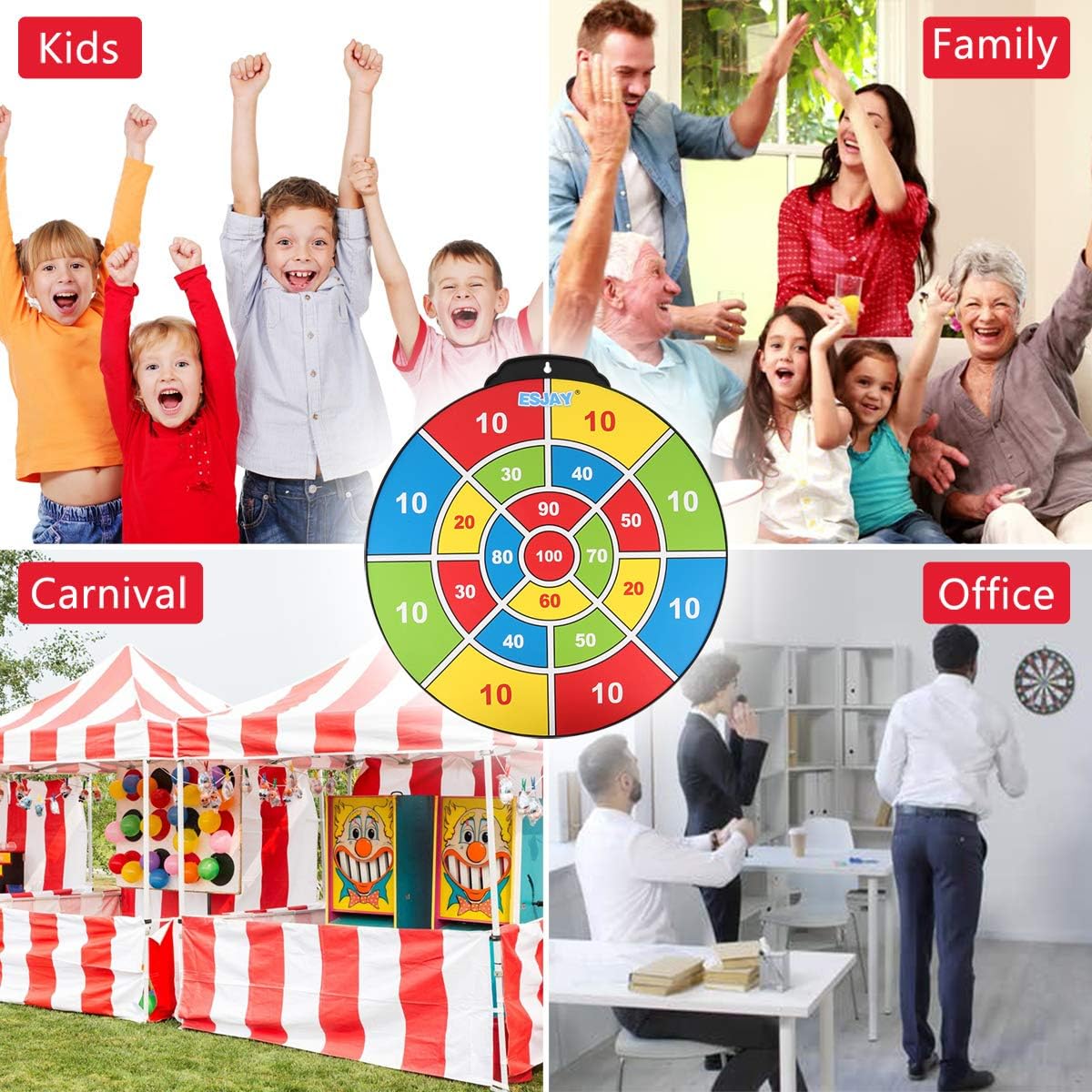 18in Magnetic Dartboard Set Double Sided Kids Game 12 Darts Safe