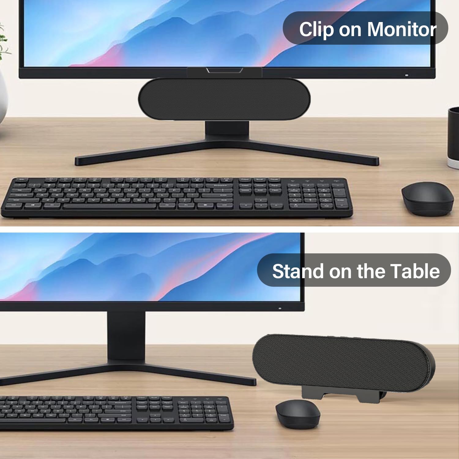 USB PC Speaker Soundbar Clip On Monitor Desktop Stereo Plug Play