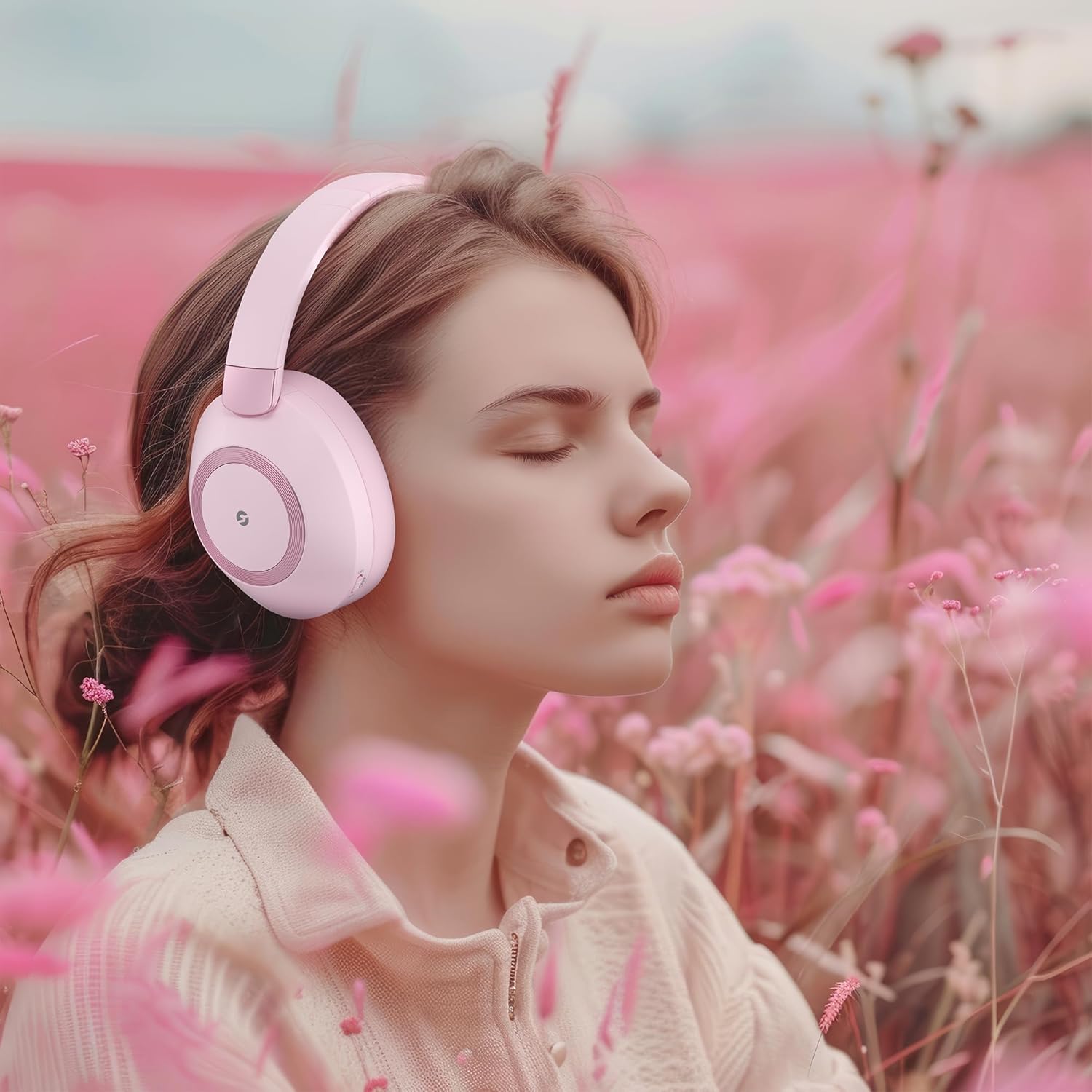 Wireless Noise Cancelling Over Ear Headphones 80Hr Battery Pink