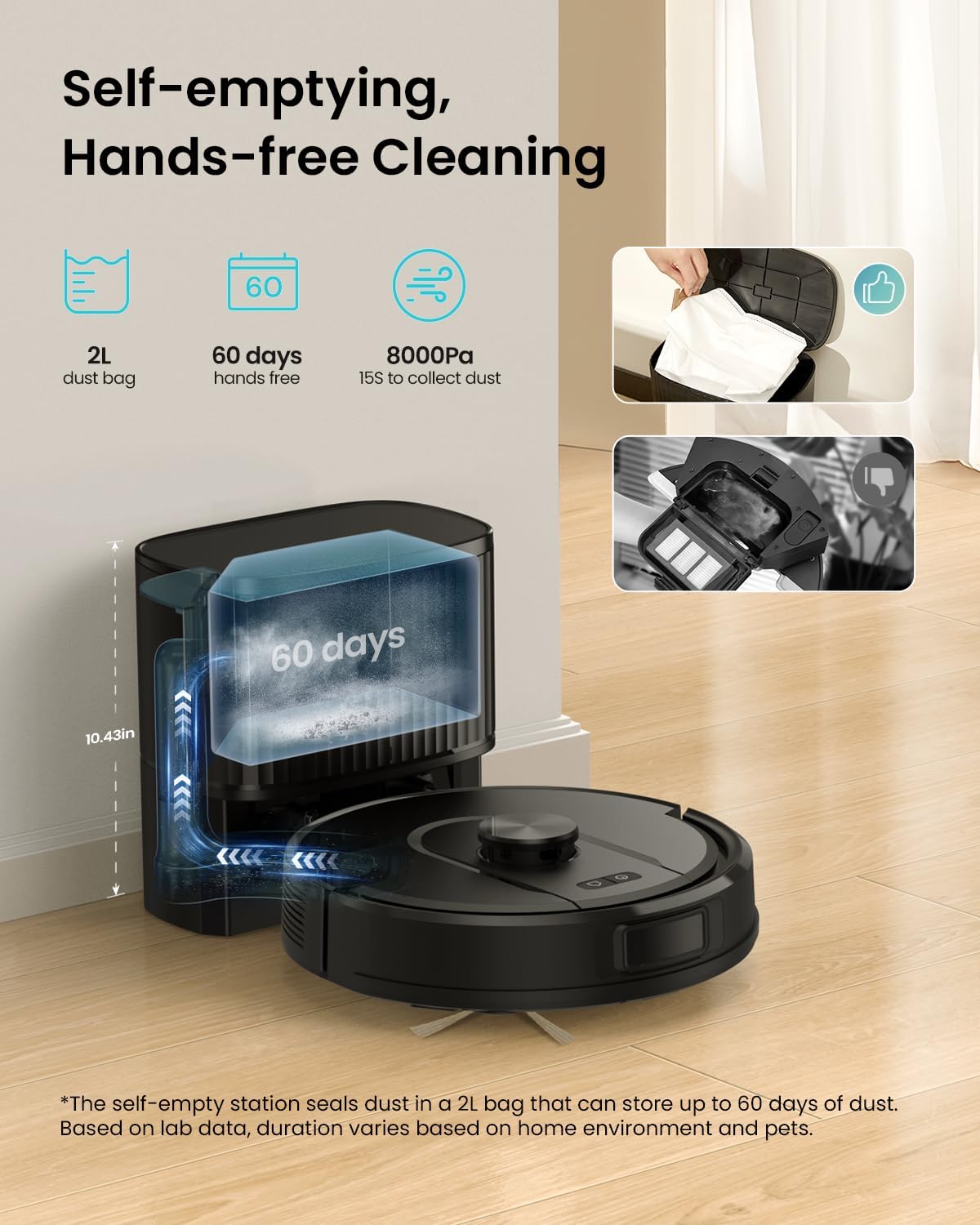 Robot Vacuum Mop 8000Pa Self Empty LiDAR Mapping App Control