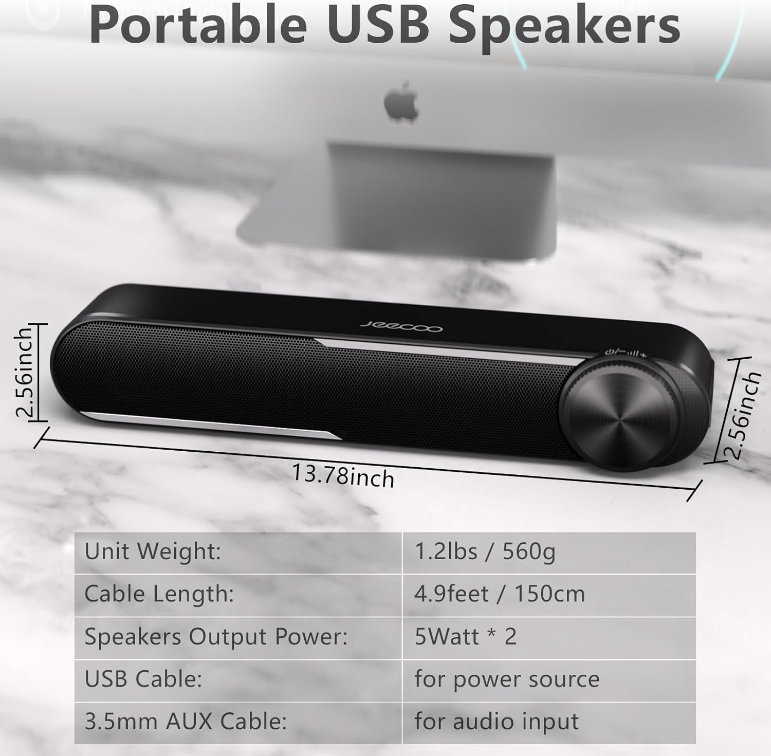PC Soundbar Speaker USB Powered Stereo 3.5mm Desktop Audio