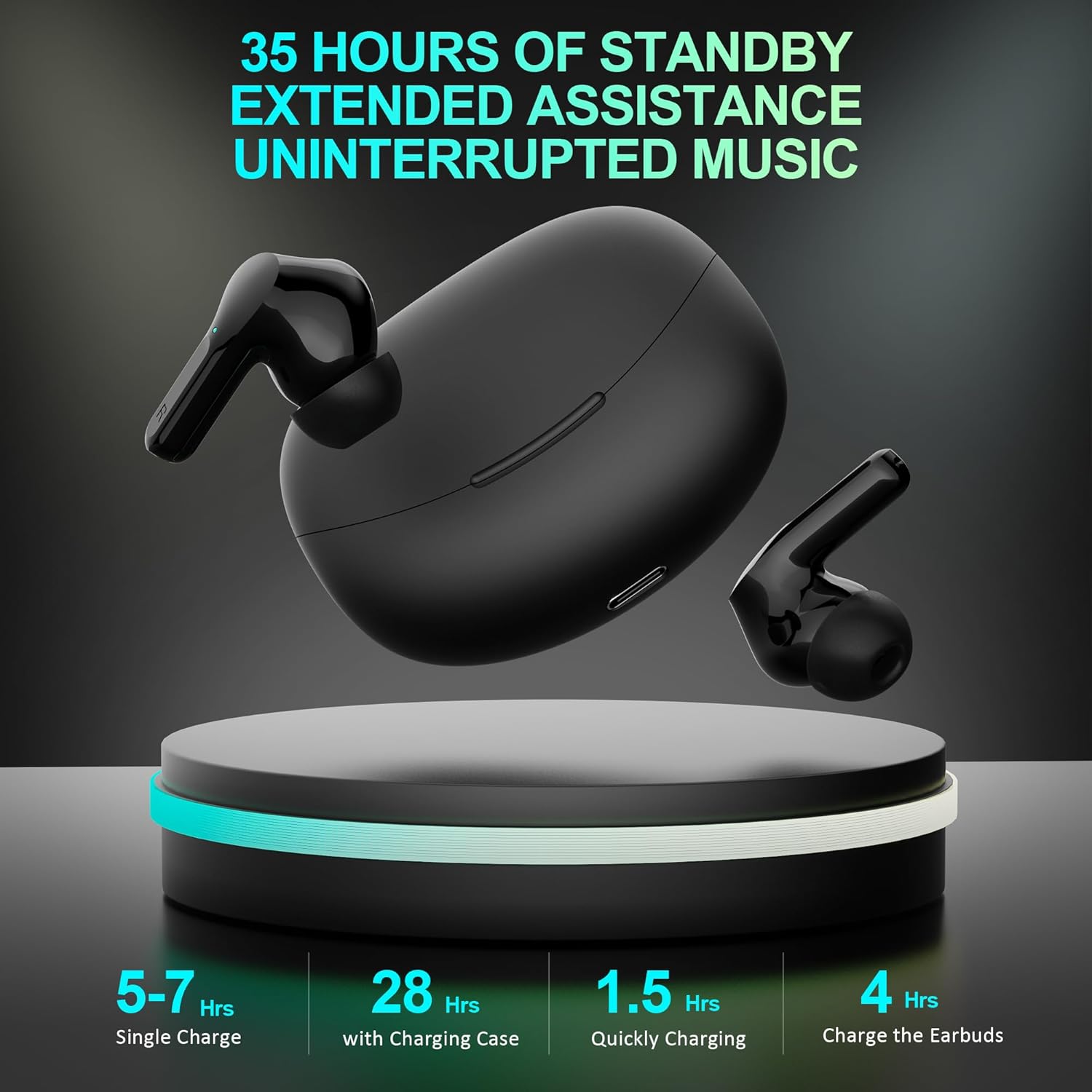 Bluetooth 5.3 Wireless Earbuds Deep Bass 35H LED Display Mic