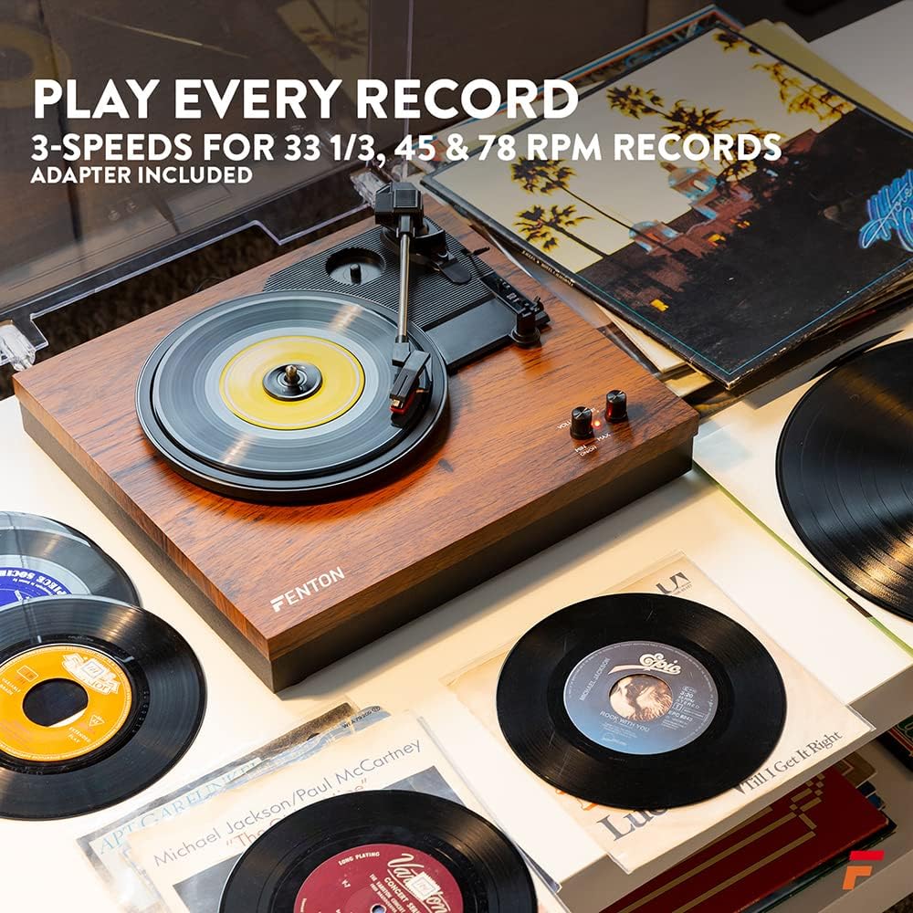 Bluetooth Record Player with Speakers 3 Speed Light Wood