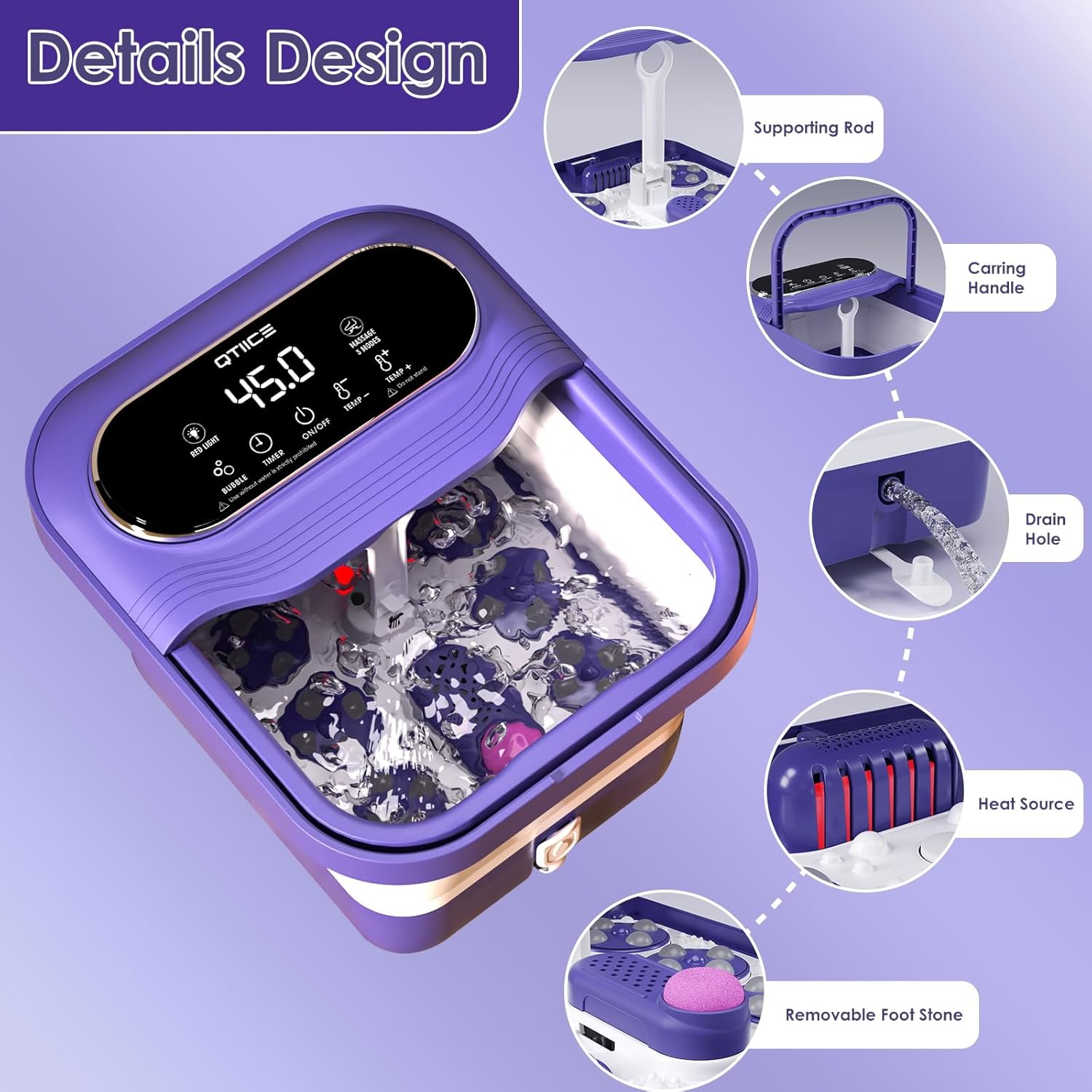 Collapsible Foot Spa Massager Heat Bubble Shiatsu Balls Timer