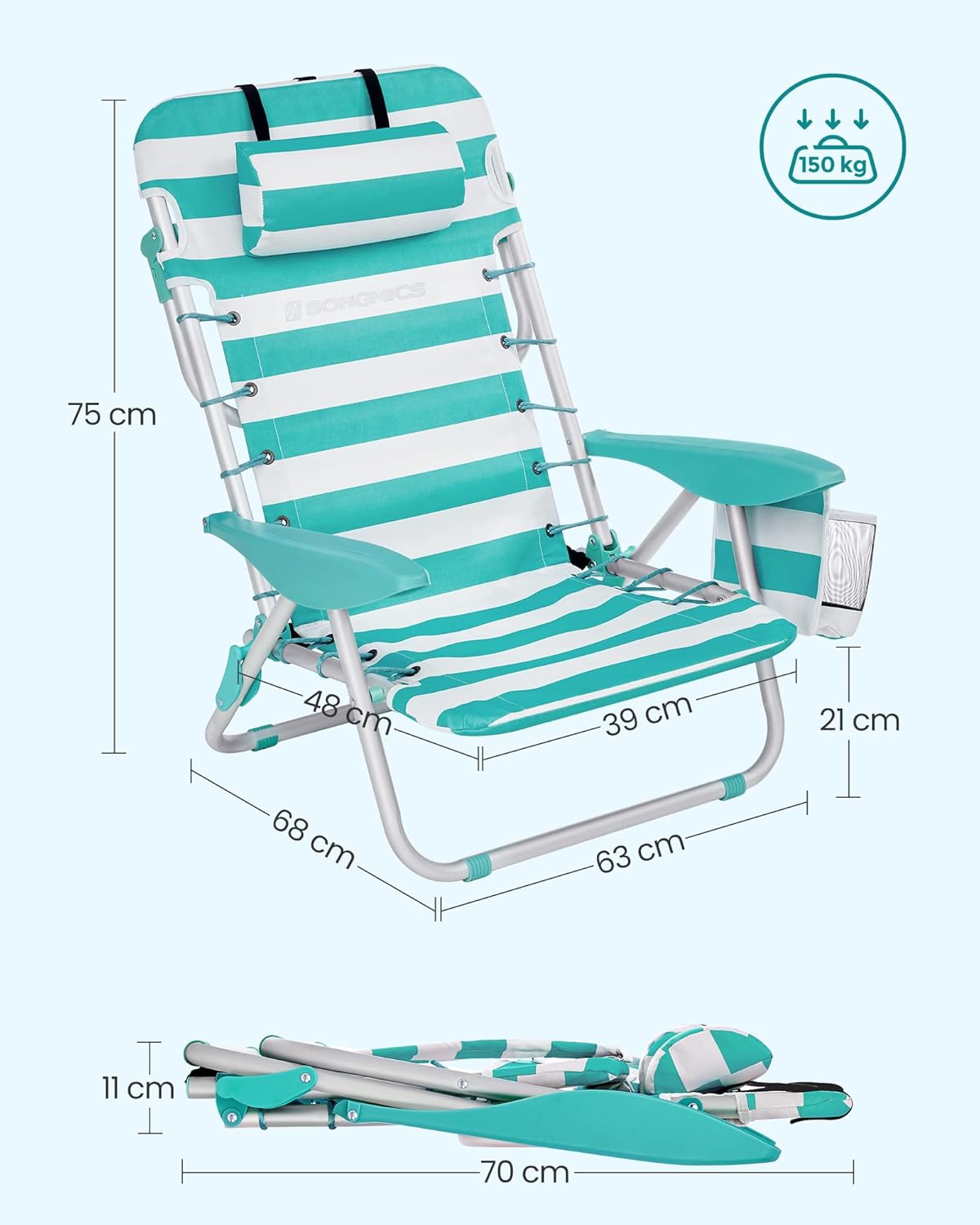 Portable Beach Chair Reclining Foldable Seat Green