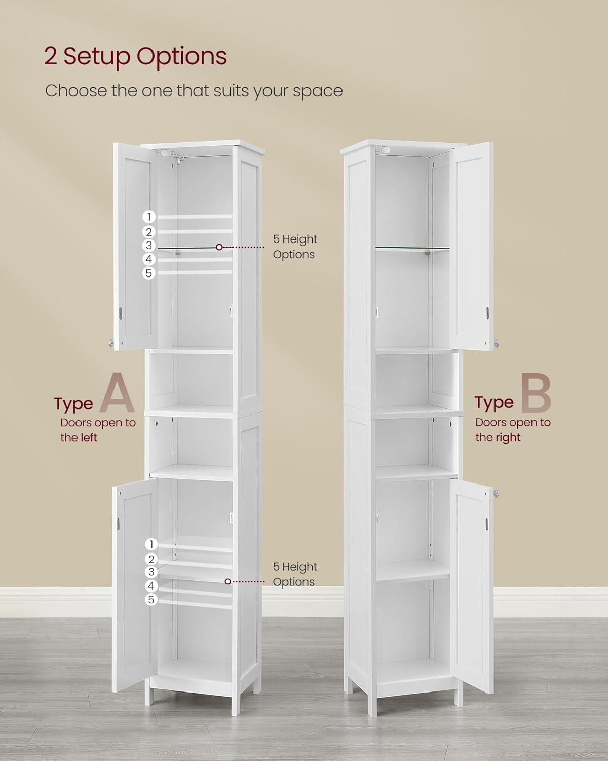 Tall Bathroom Cabinet with LED Lights Slim Storage White 170cm