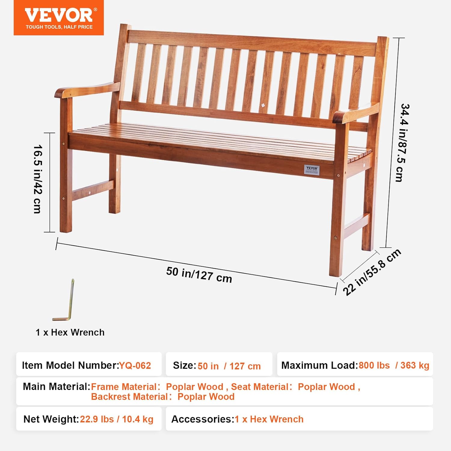 Wooden Garden Bench 3 Seater Outdoor Patio Porch Seat