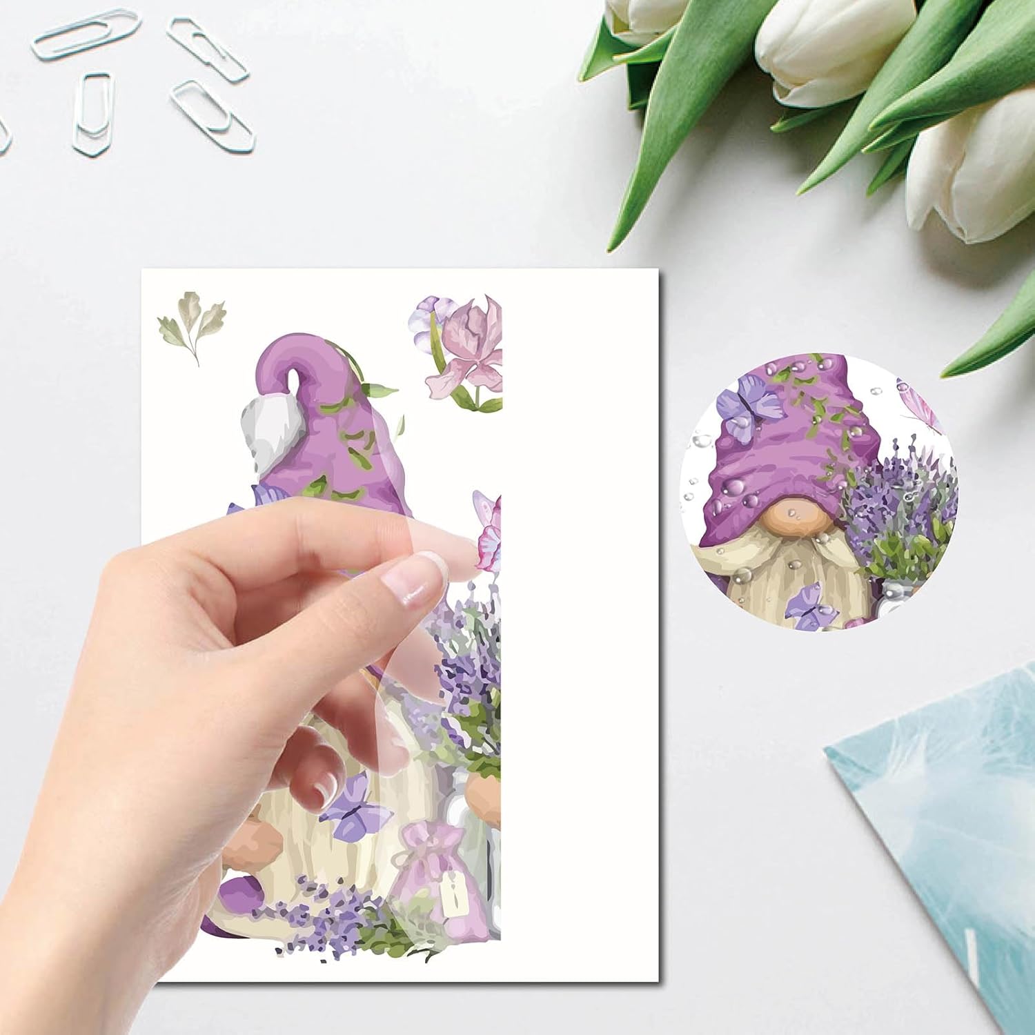 Gnome Window Stickers Floral Reusable Waterproof PVC Wall Decals 8pcs