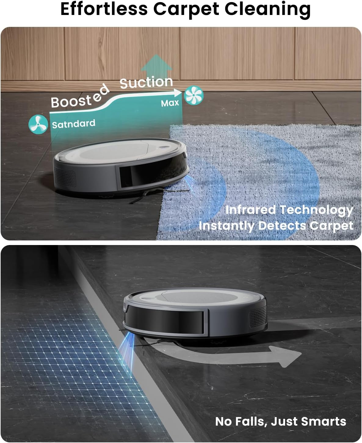 Robot Vacuum Mop 6000Pa Slim Laser Navigation 170Min Pet Hair
