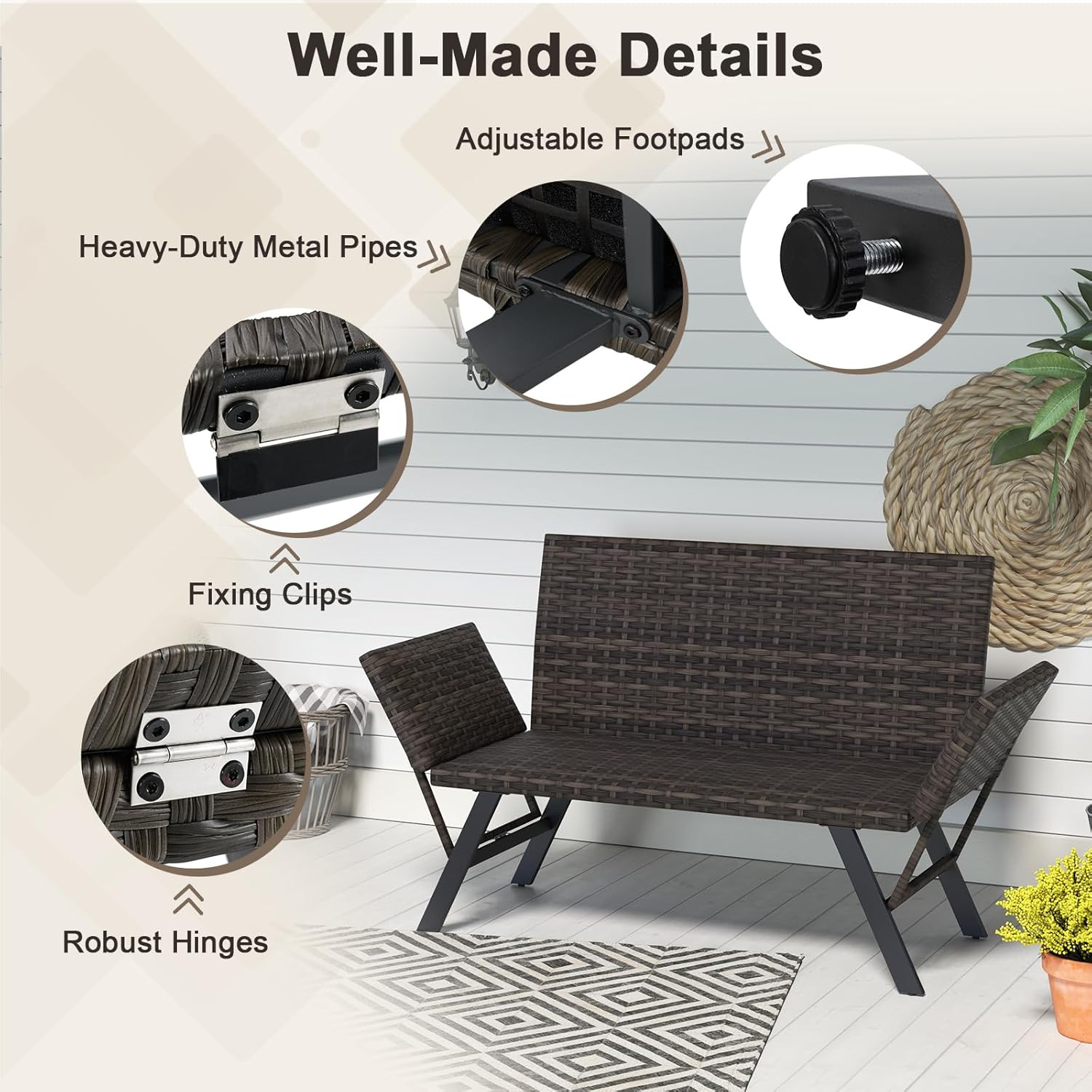 Convertible Rattan Sofa Bed Outdoor Daybed Grey
