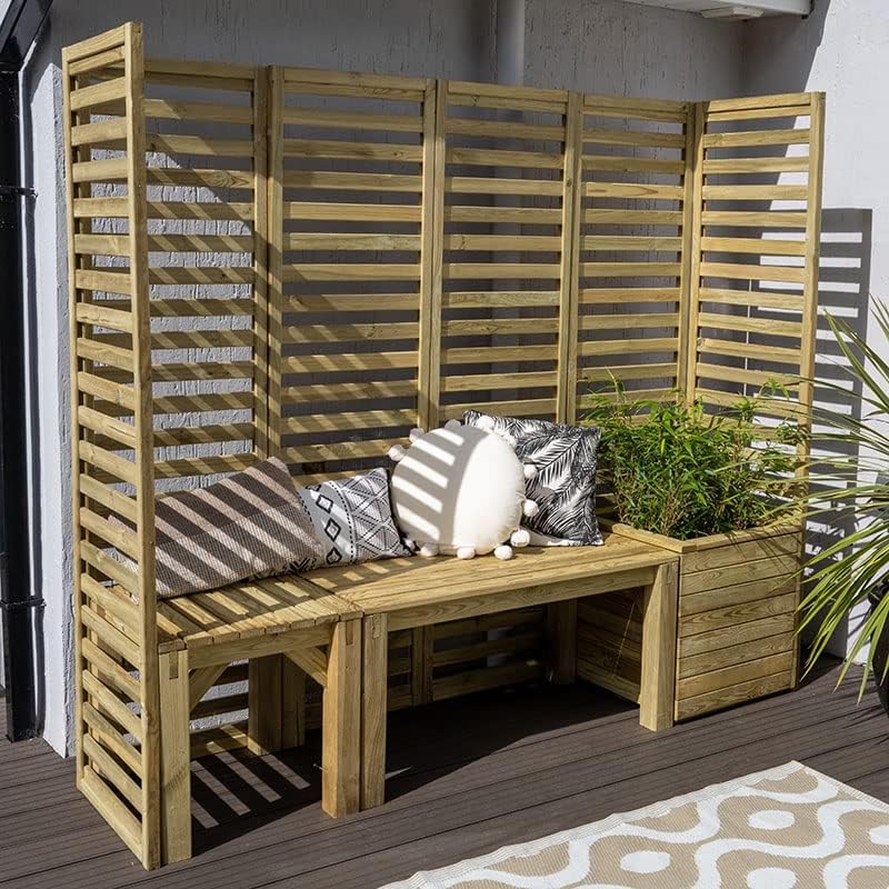 Modular Wooden Garden Bench Seating Set w/Trellis Planter