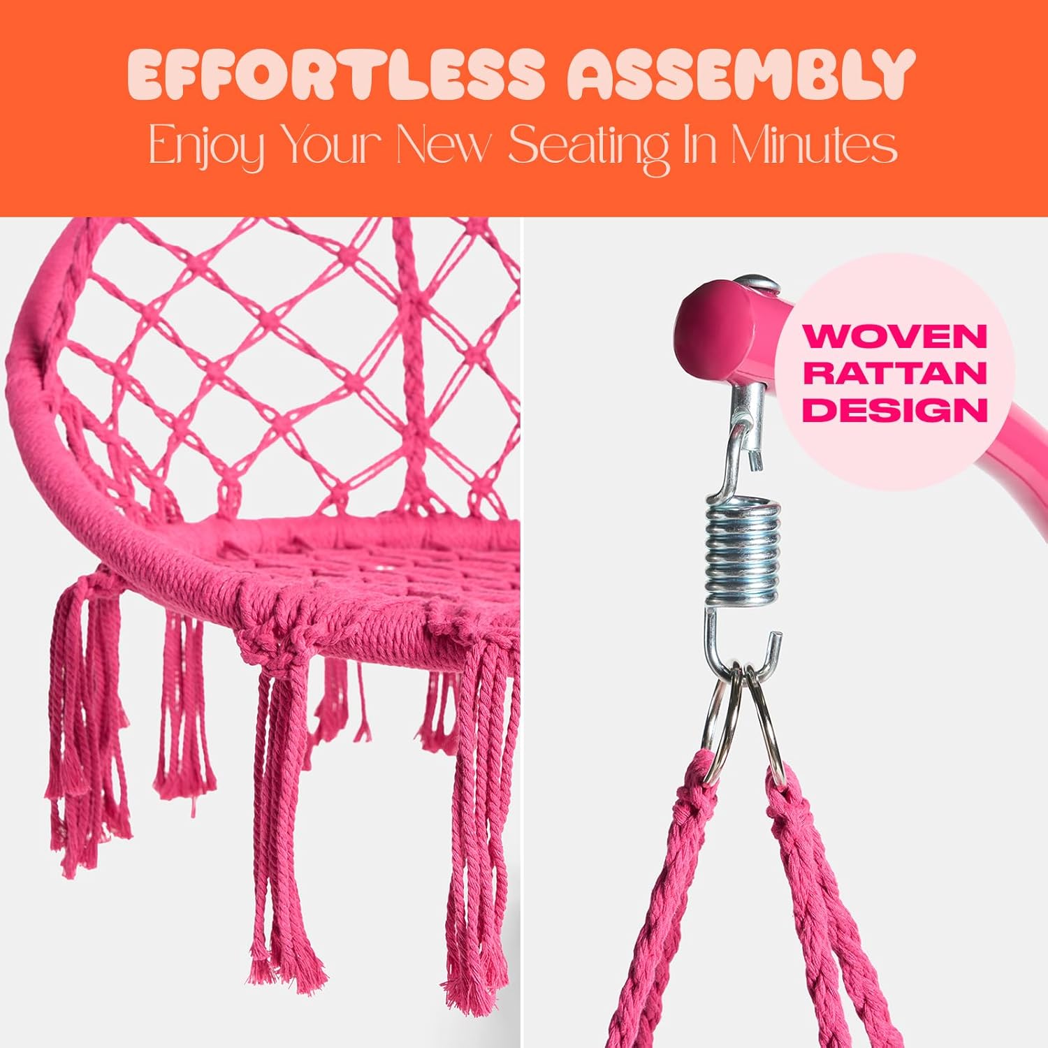 Hot Pink Macrame Egg Chair with Stand Hanging Swing
