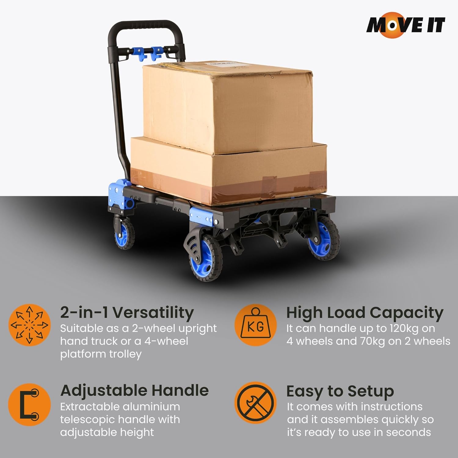 2 In 1 Folding Hand Truck Trolley 120KG Platform Cart
