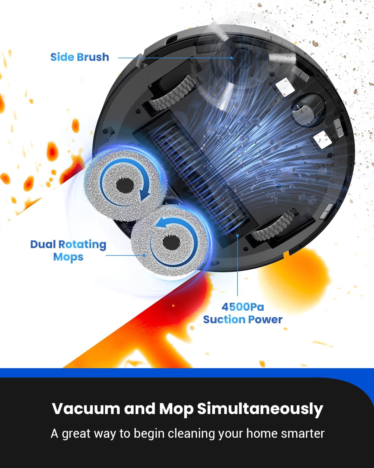 Robot Vacuum Mop 6000Pa Self Empty LiDAR Dual Spin Mops 250Min