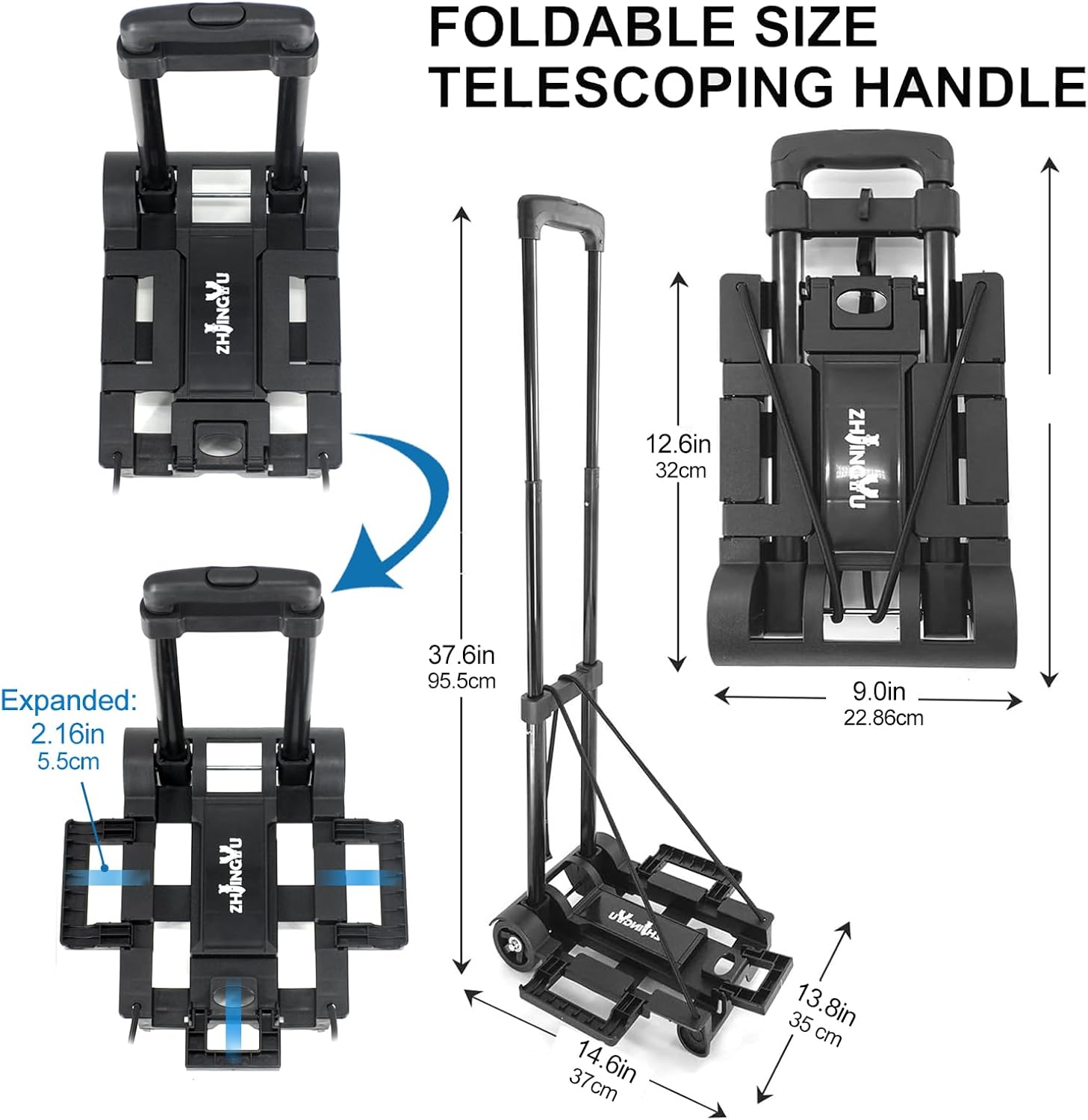 Folding Hand Truck Trolley 25KG 2 Wheel Luggage Cart Steel