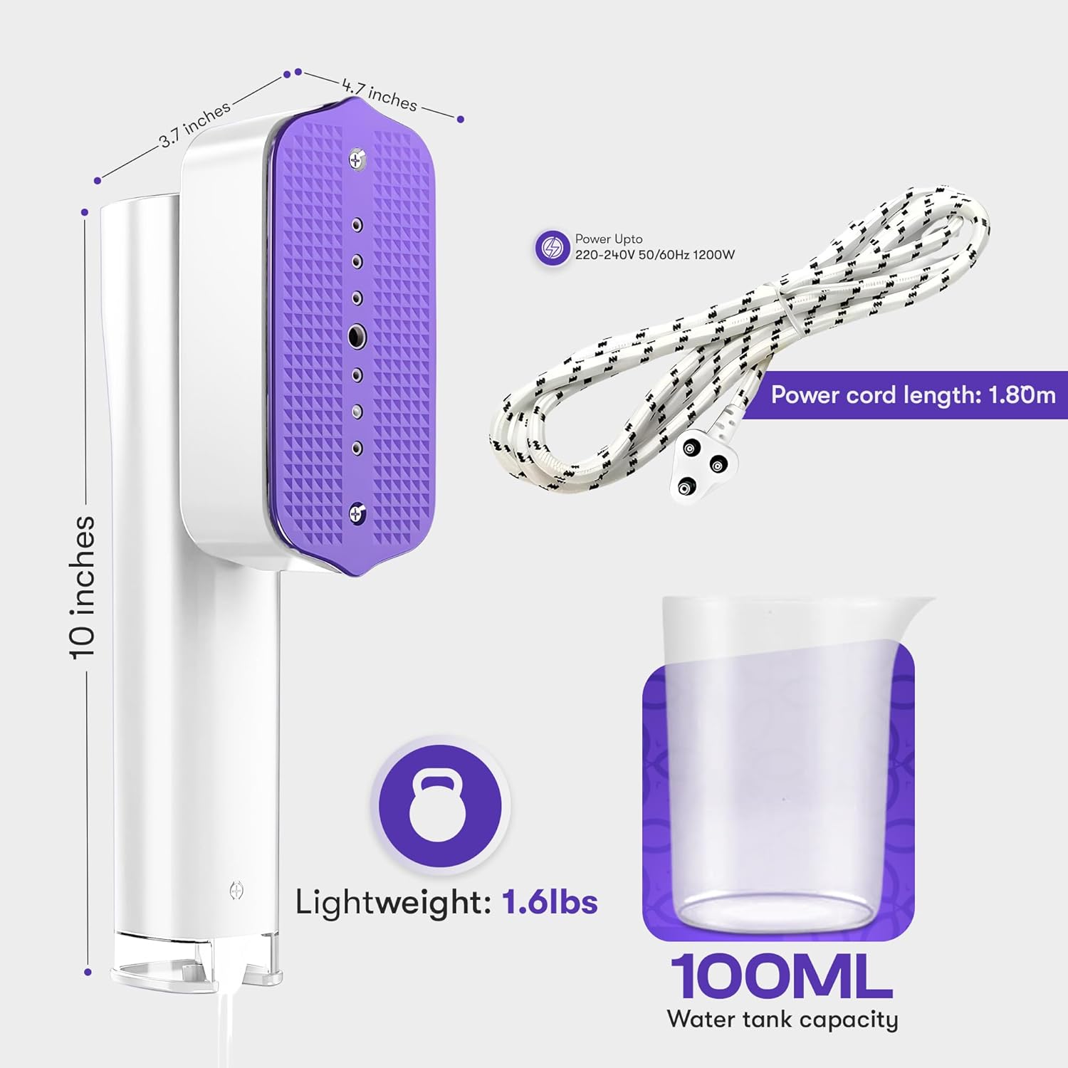 Dual Voltage Travel Garment Steamer 1200W 20s Heat LCD