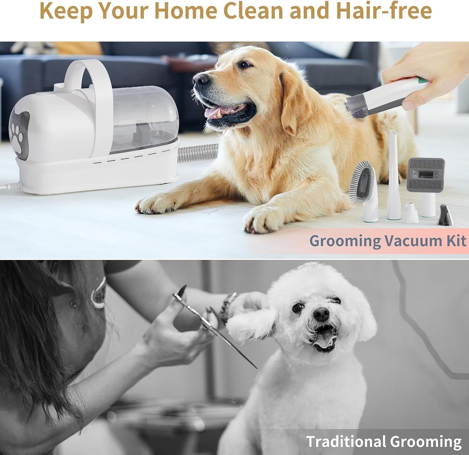 Dog Grooming Vacuum Kit 6 Tool Nail Grinder Low Noise