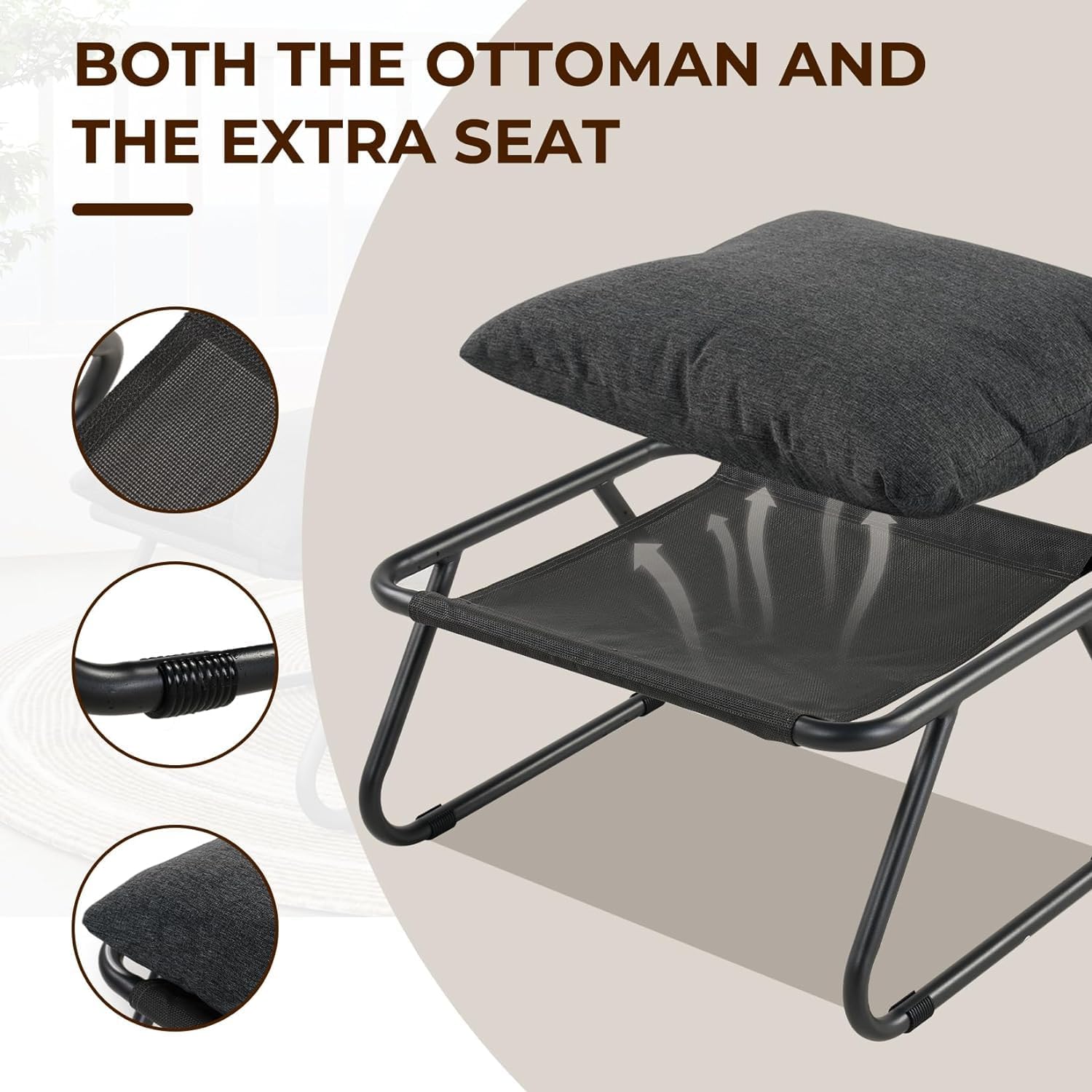 Reclining Garden Sun Lounger Chair Set Footstool Table Grey