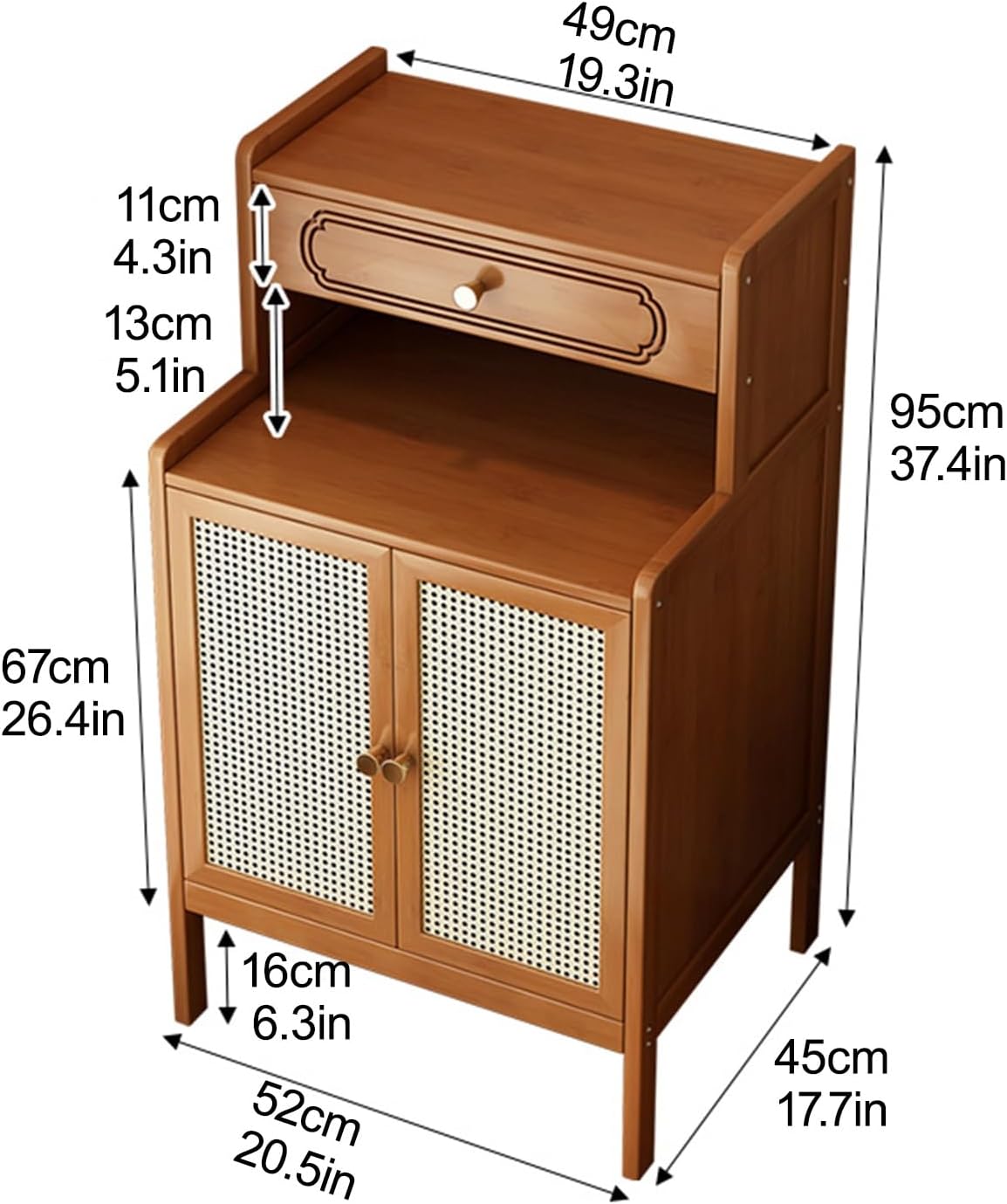 Hidden Robot Vacuum Cabinet Wood Side Table Storage Drawer Rattan Door