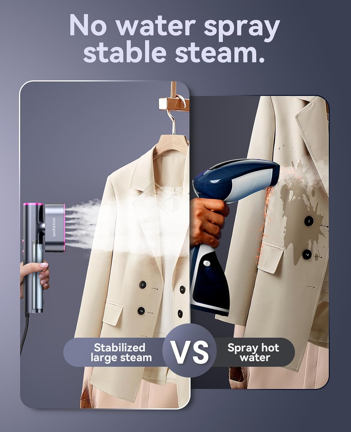 Dual Voltage Travel Garment Steamer 2in1 1000W 15s Heat Purple