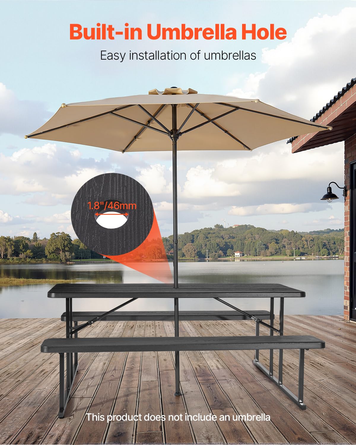 6FT Folding Picnic Table Bench Set Outdoor Patio w/Umbrella Hole