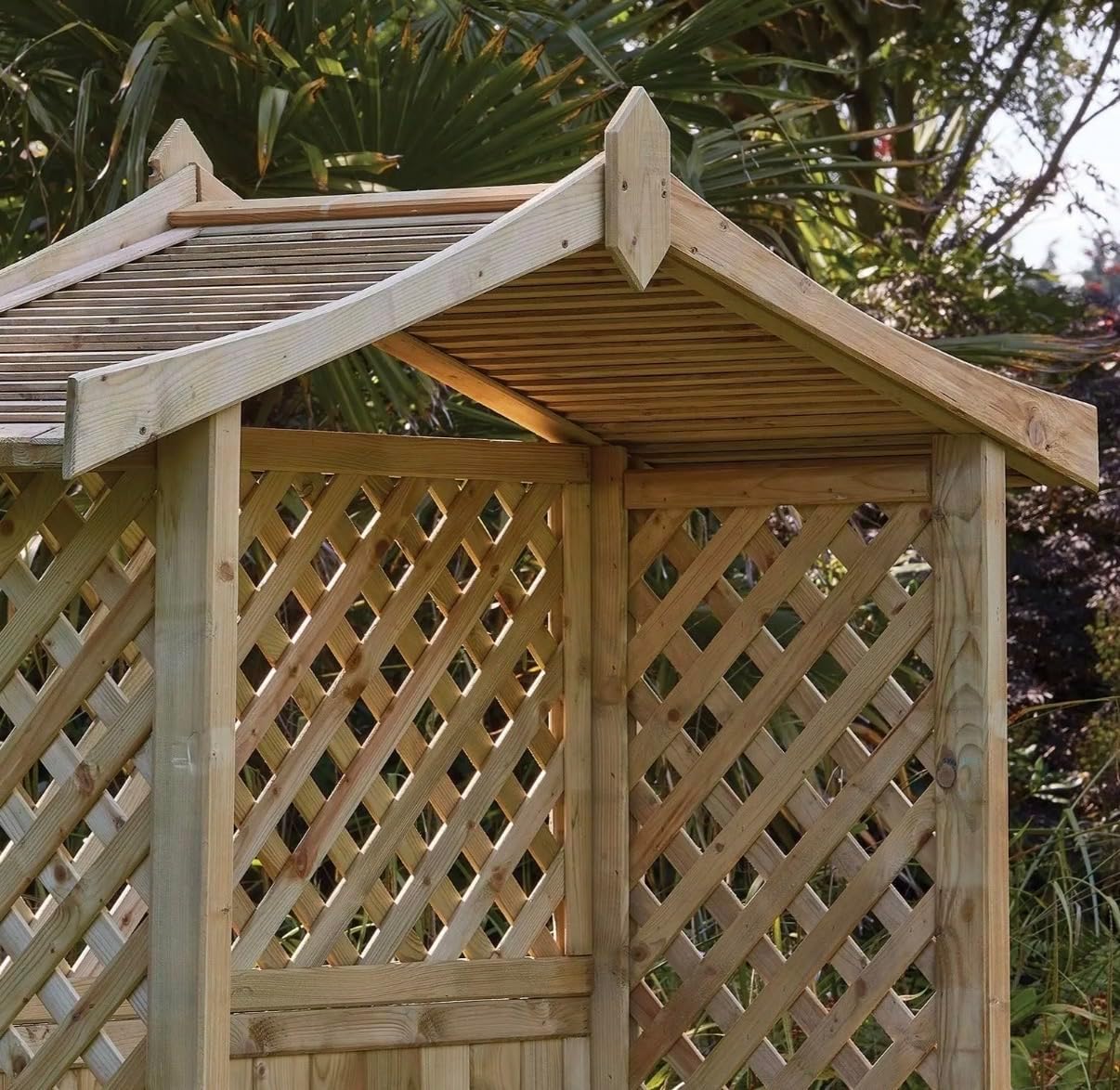 Wooden Garden Arbour Bench with Storage Lattice Roof Seat