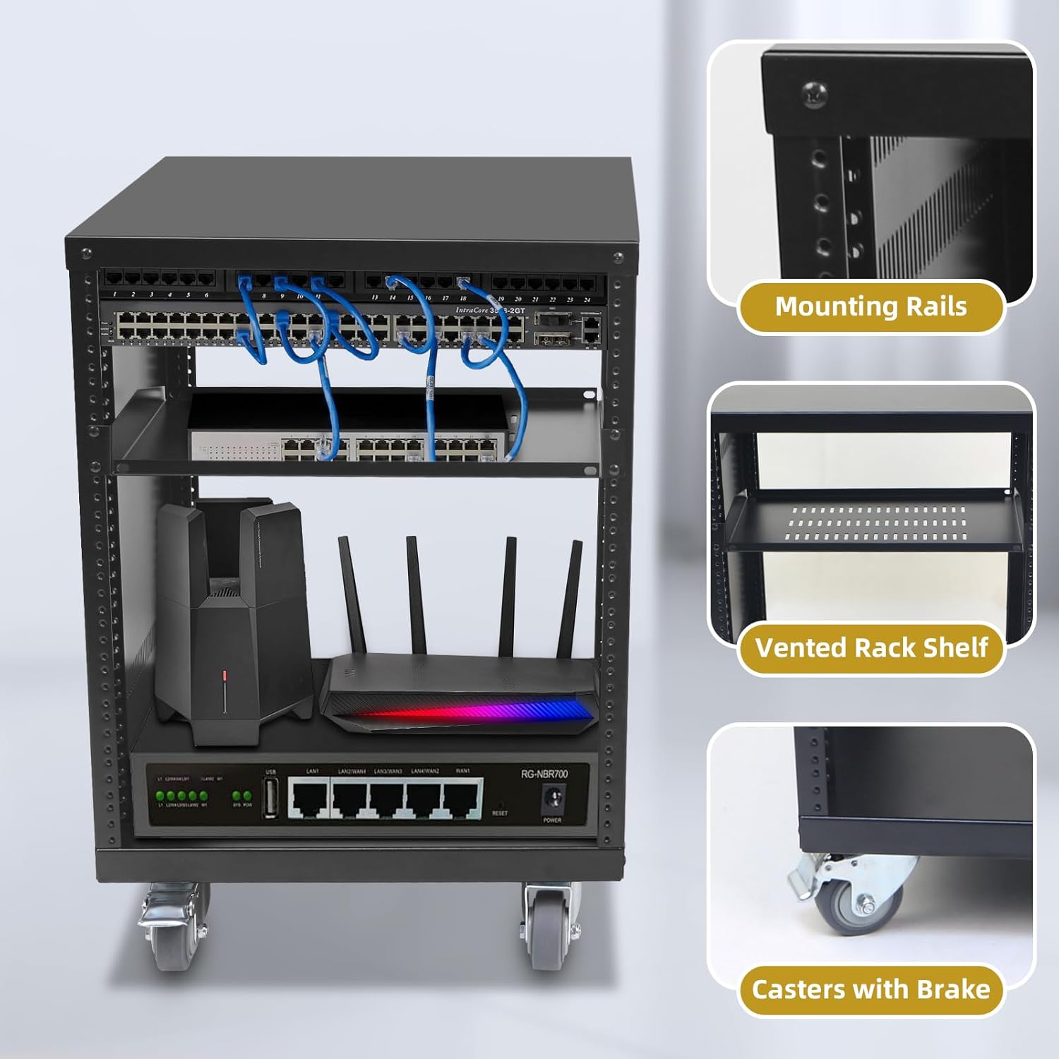 12U Server Rack with Wheels 19 Inch Heavy Duty AV Stand