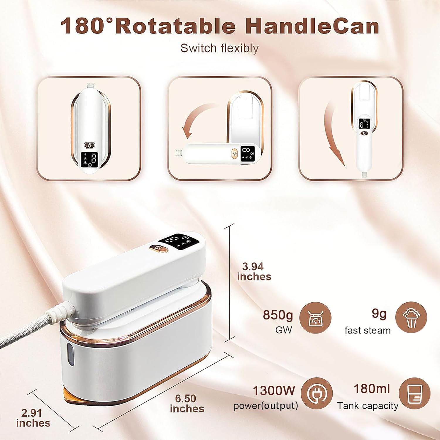 Travel Garment Steamer 1300W 10s Heat LCD 2in1 Foldable