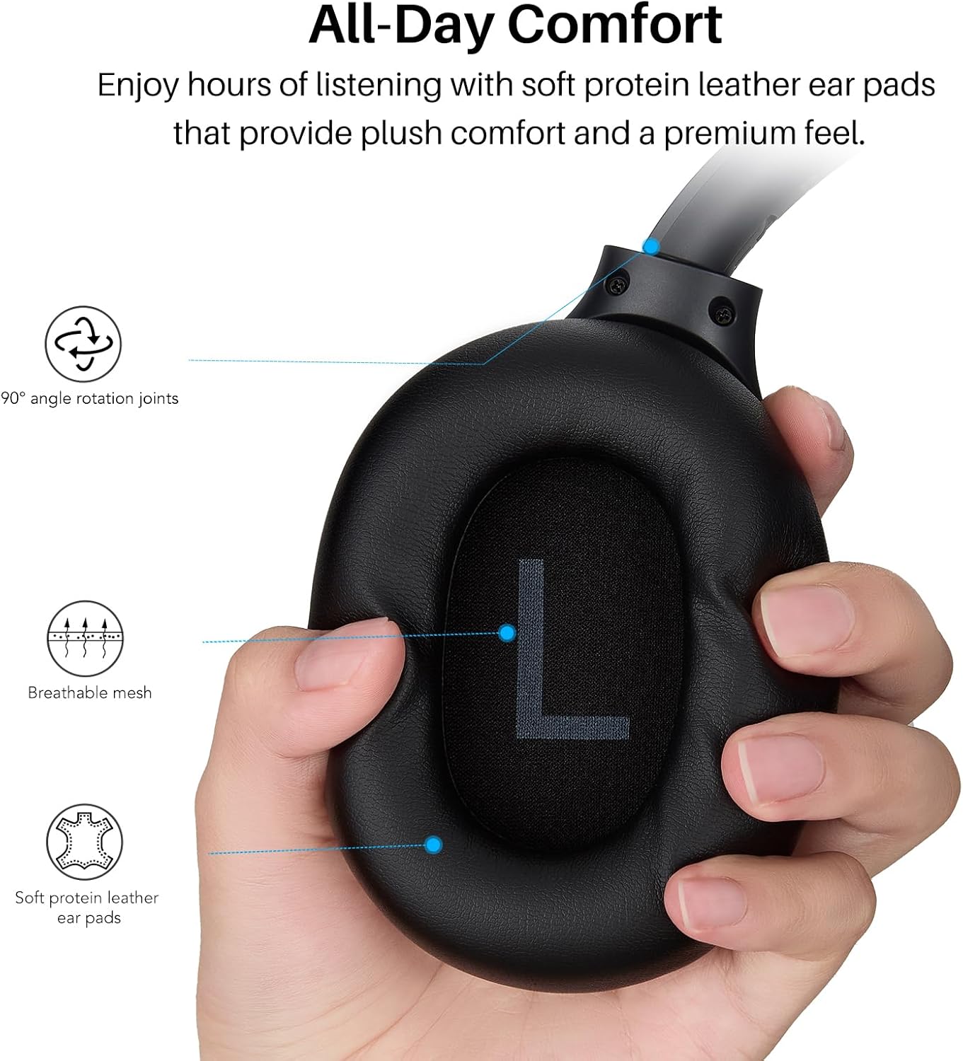 Bluetooth Noise Cancelling Headphones 90H Playtime Over Ear Mic