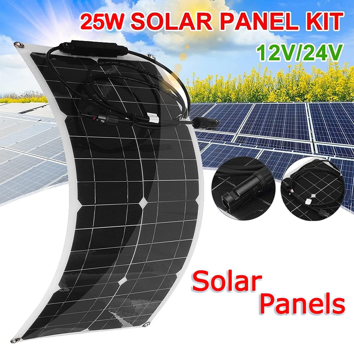 25W Flexible Solar Panel 12V Lightweight Waterproof RV Boat