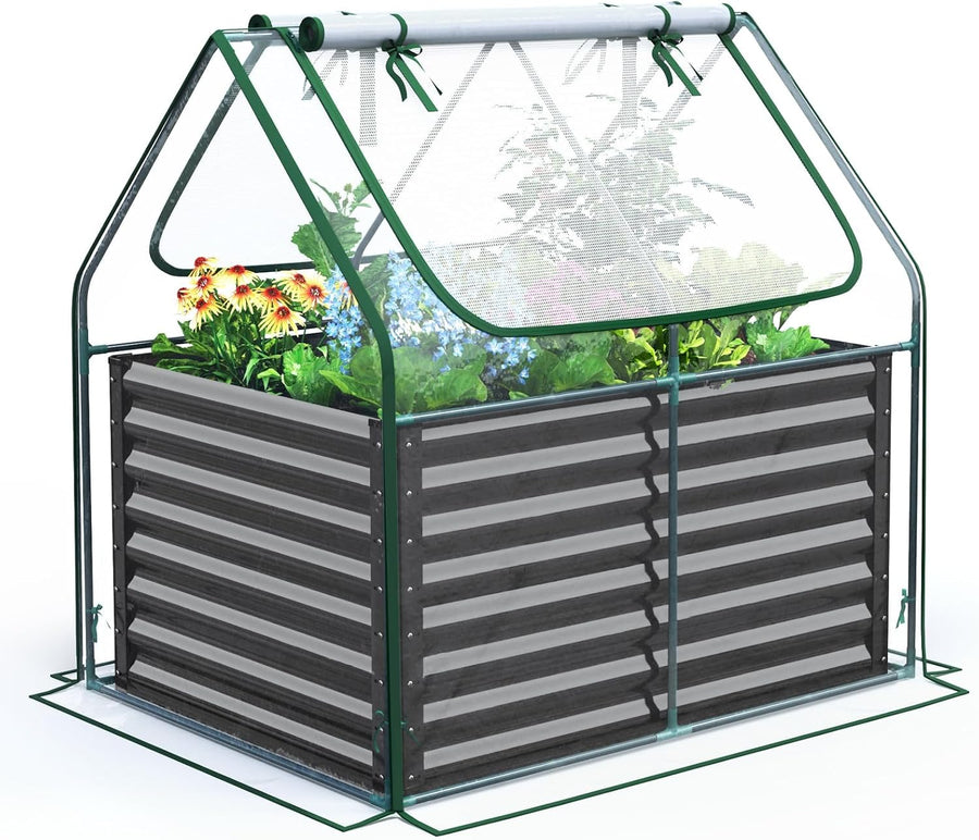 Galvanized Raised Garden Bed with Greenhouse Cover 120x90cm