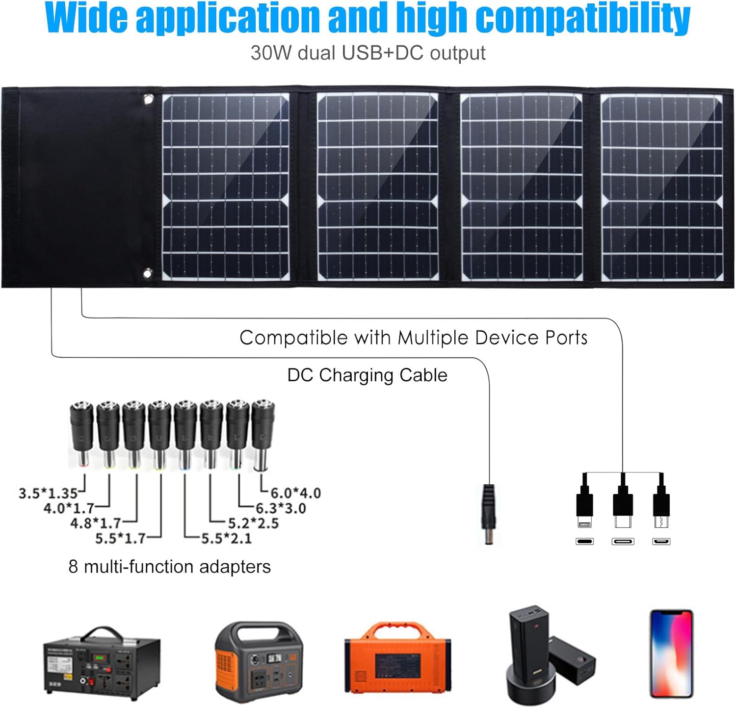 30W Foldable Solar Panel USB DC Portable Charger Camping